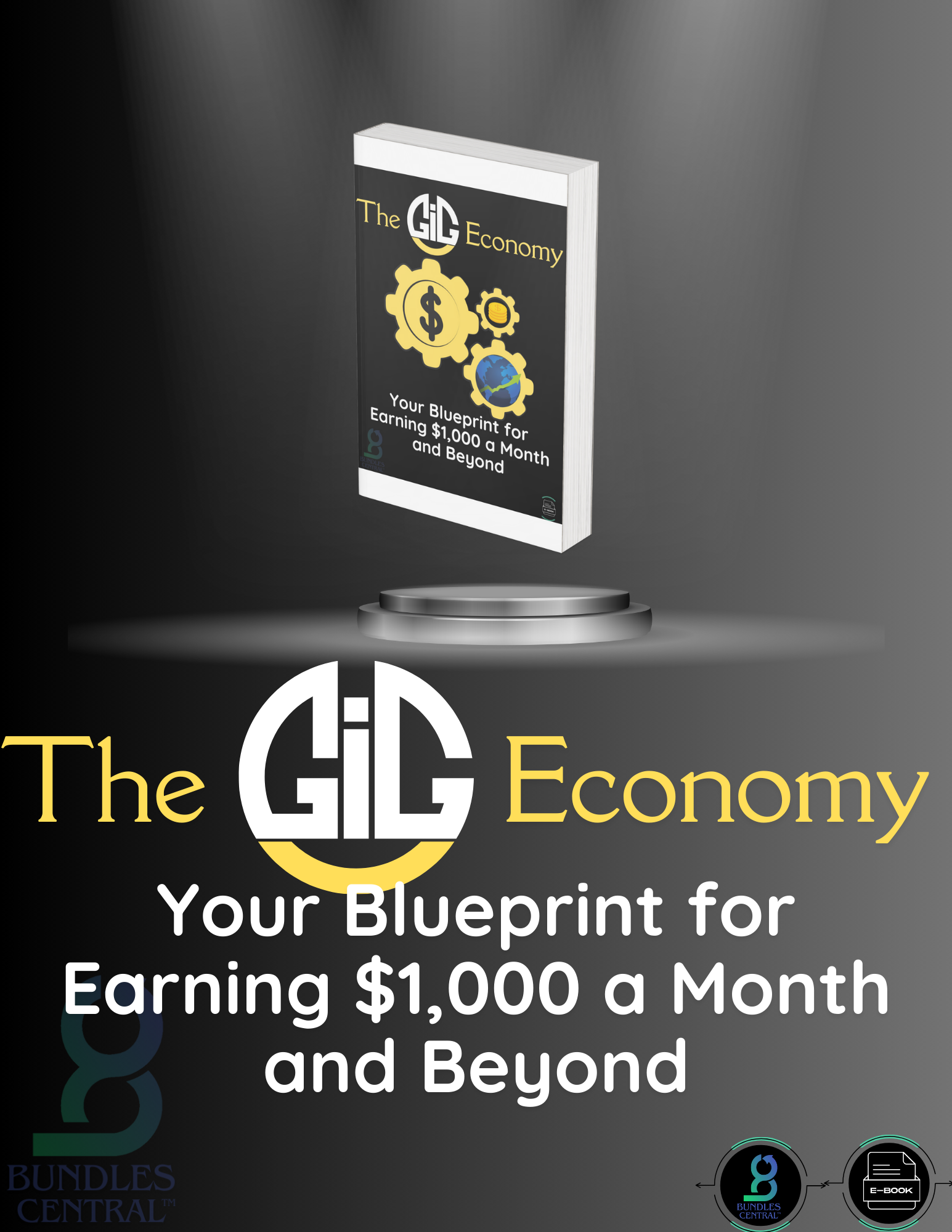 A promotional image showing gears with dollar sign, a bitcoin, and the earth.