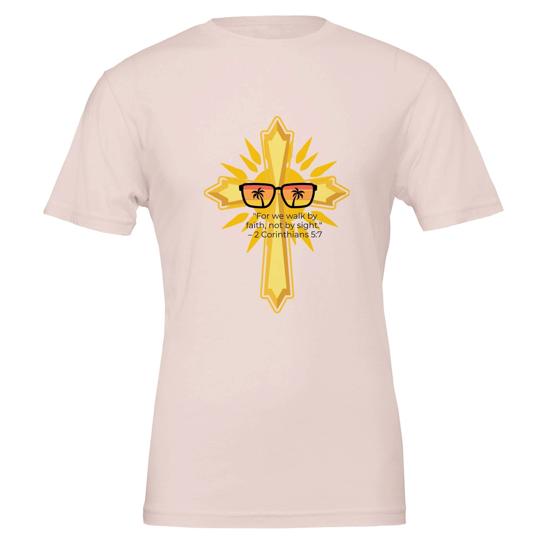 Unisex Premium Crewneck T-shirt - Light (2 Corinthians) - Soft Pink / S - Print Material