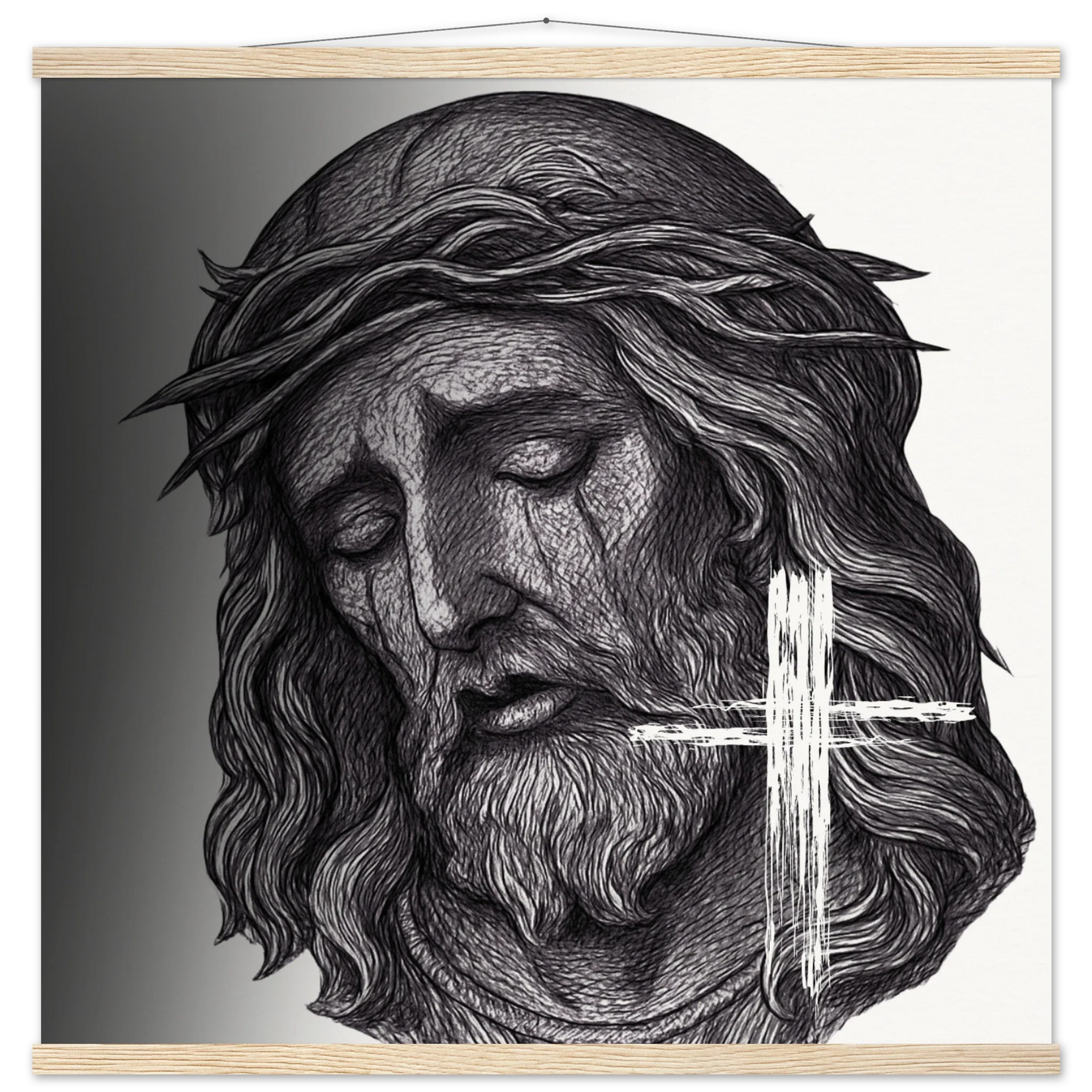 Wall Art Museum-Quality Matte Paper Poster with Hanger (Jesus is King) - 70x70 cm / 28x28″ / Natural wood wall hanger