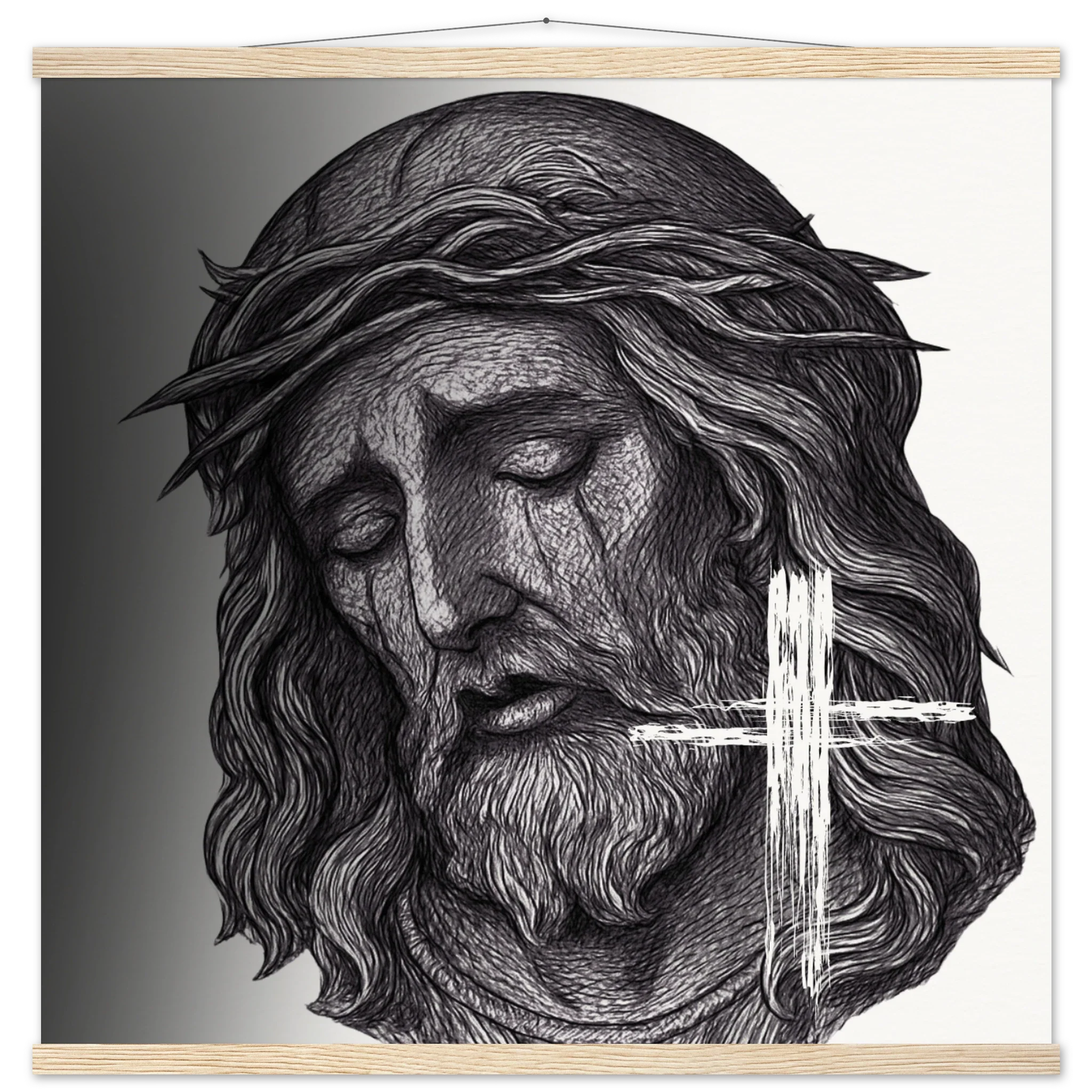 Wall Art Museum-Quality Matte Paper Poster with Hanger (Jesus is King) - 70x70 cm / 28x28″ / Natural wood wall hanger