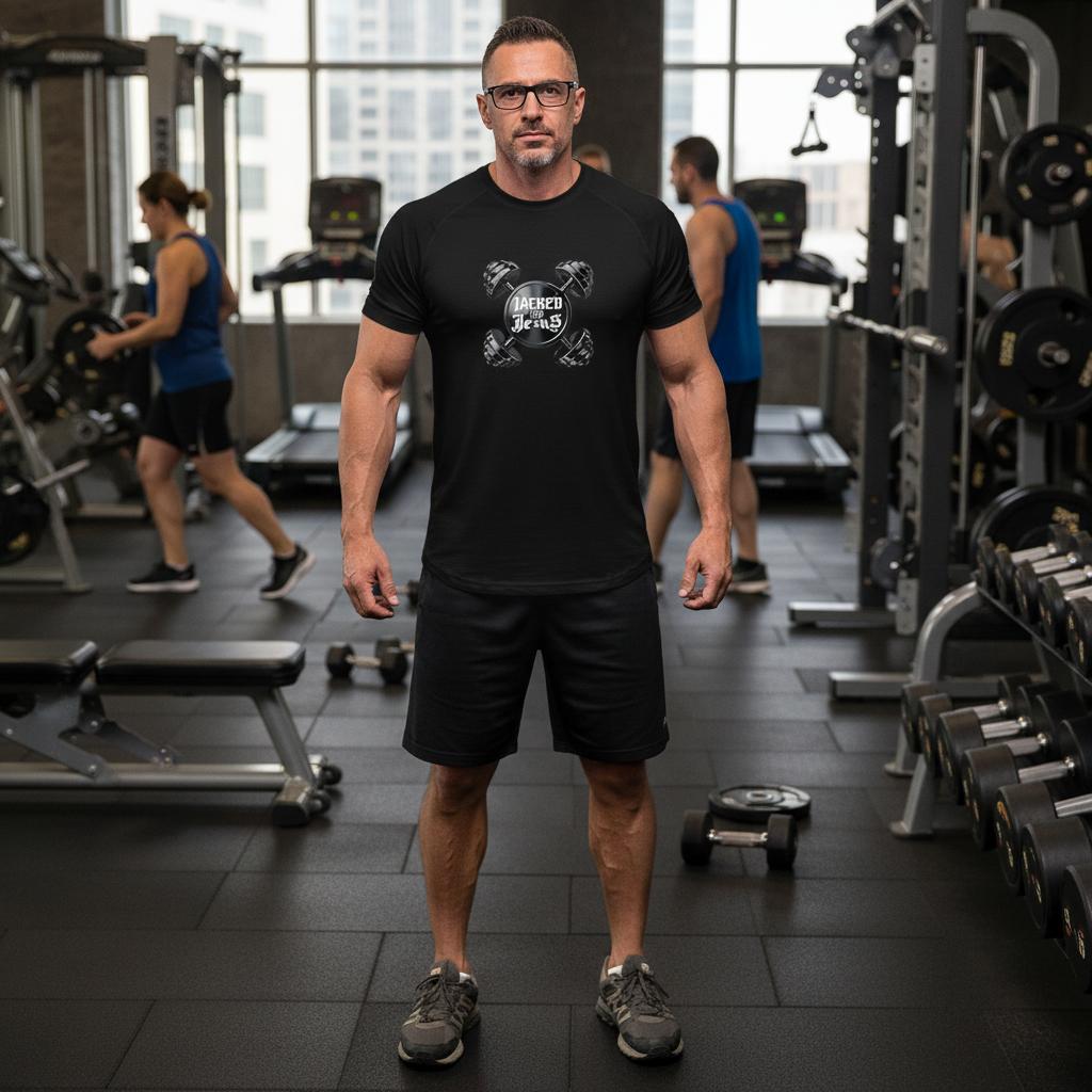 Unisex Sports Jersey T-Shirt - Dark (Jacked like Jesus) - Print Material