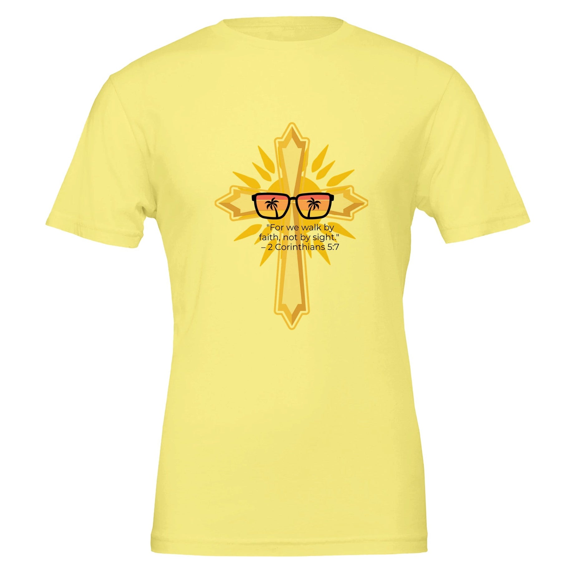 Unisex Premium Crewneck T-shirt - Light (2 Corinthians) - Yellow / S - Print Material