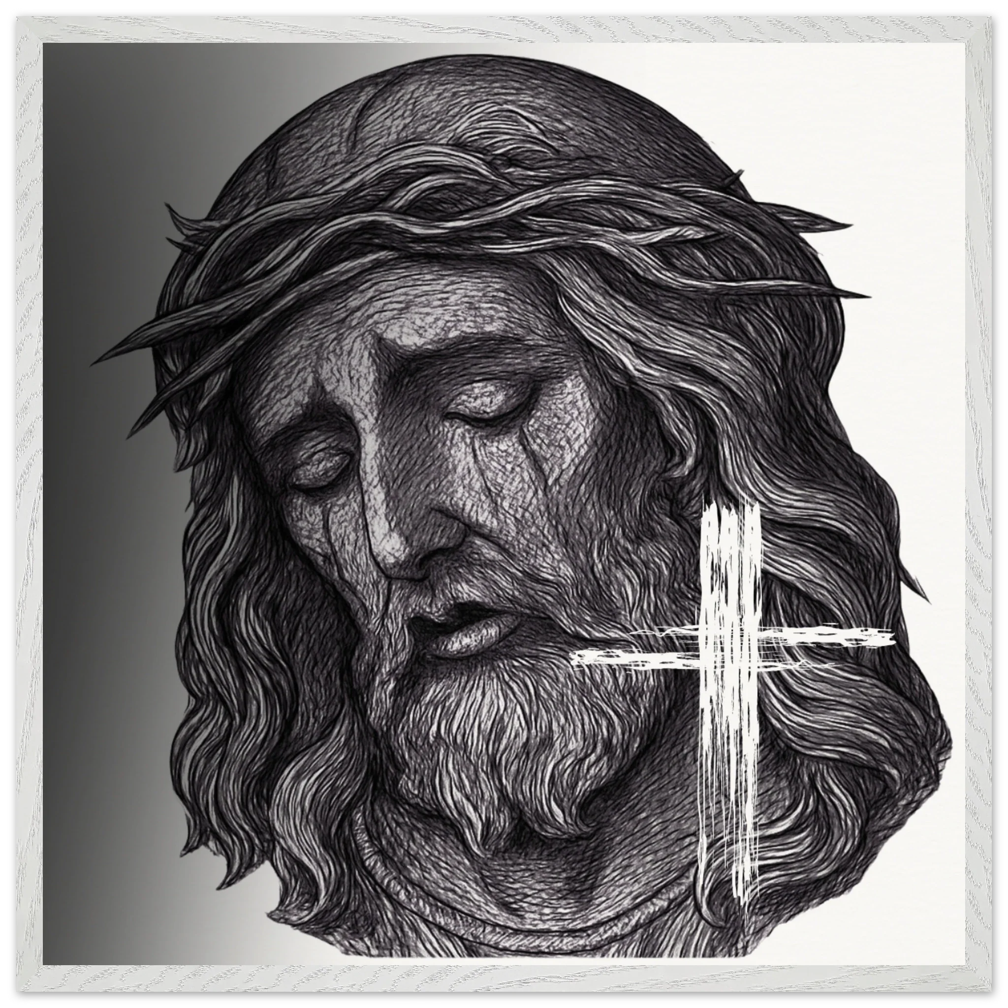 Wall Art Premium Wooden Framed Poster With Museum-Quality Matte Paper (Jesus is King) - 70x70 cm / 28x28″ / White frame