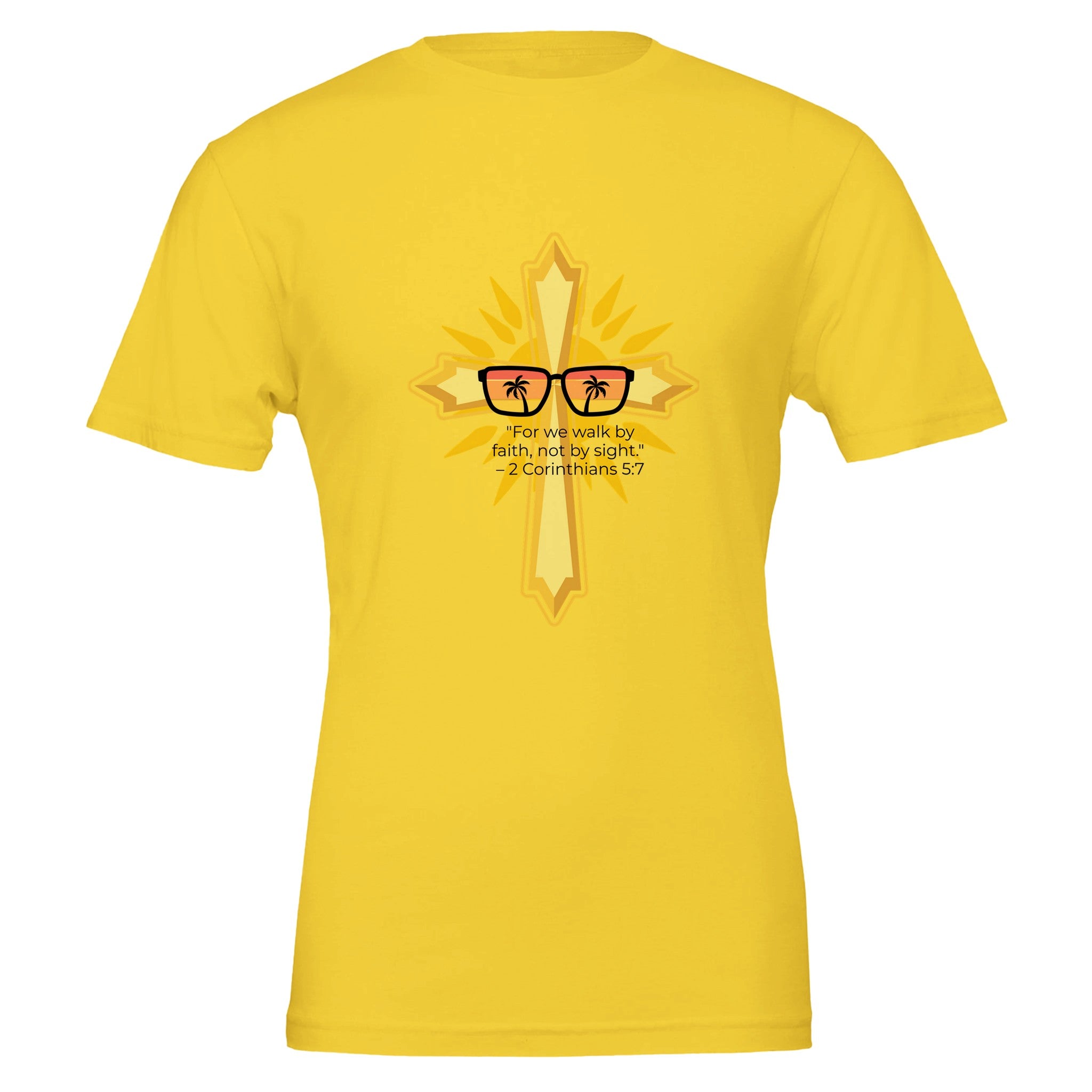 Unisex Premium Crewneck T-shirt - Light (2 Corinthians) - Maize Yellow / S - Print Material