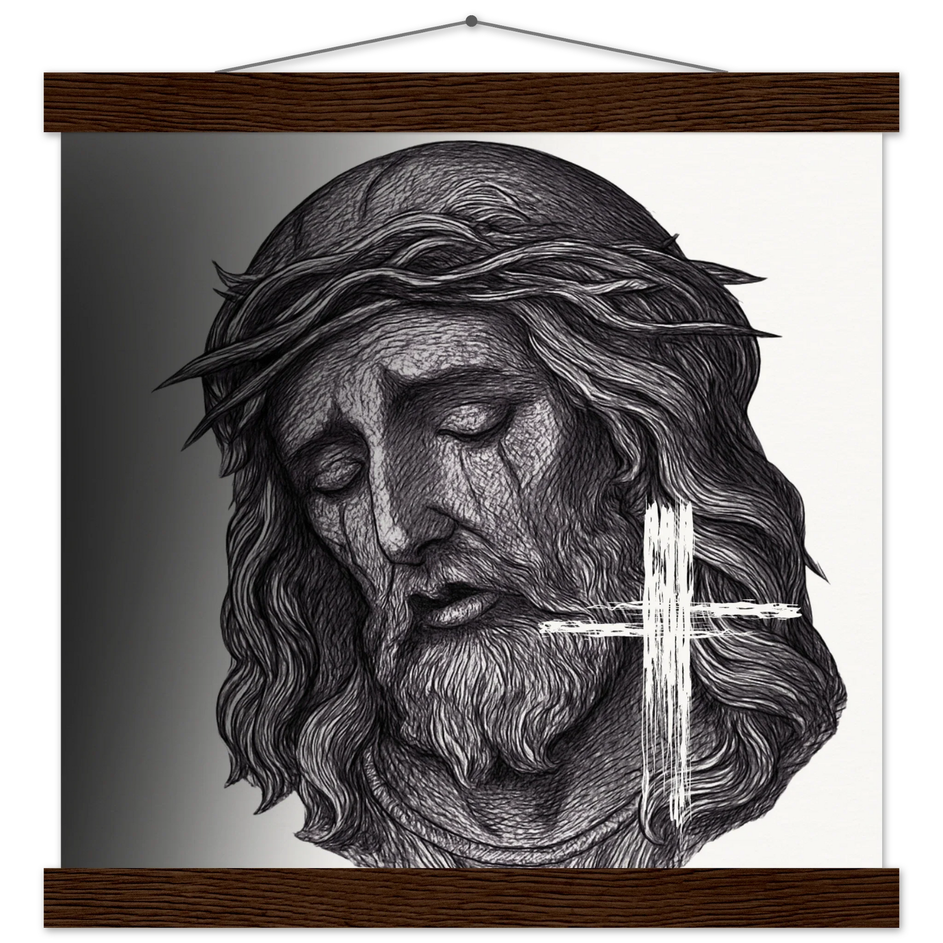 Wall Art Museum-Quality Matte Paper Poster with Hanger (Jesus is King) - 30x30 cm / 12x12″ / Dark wood wall hanger
