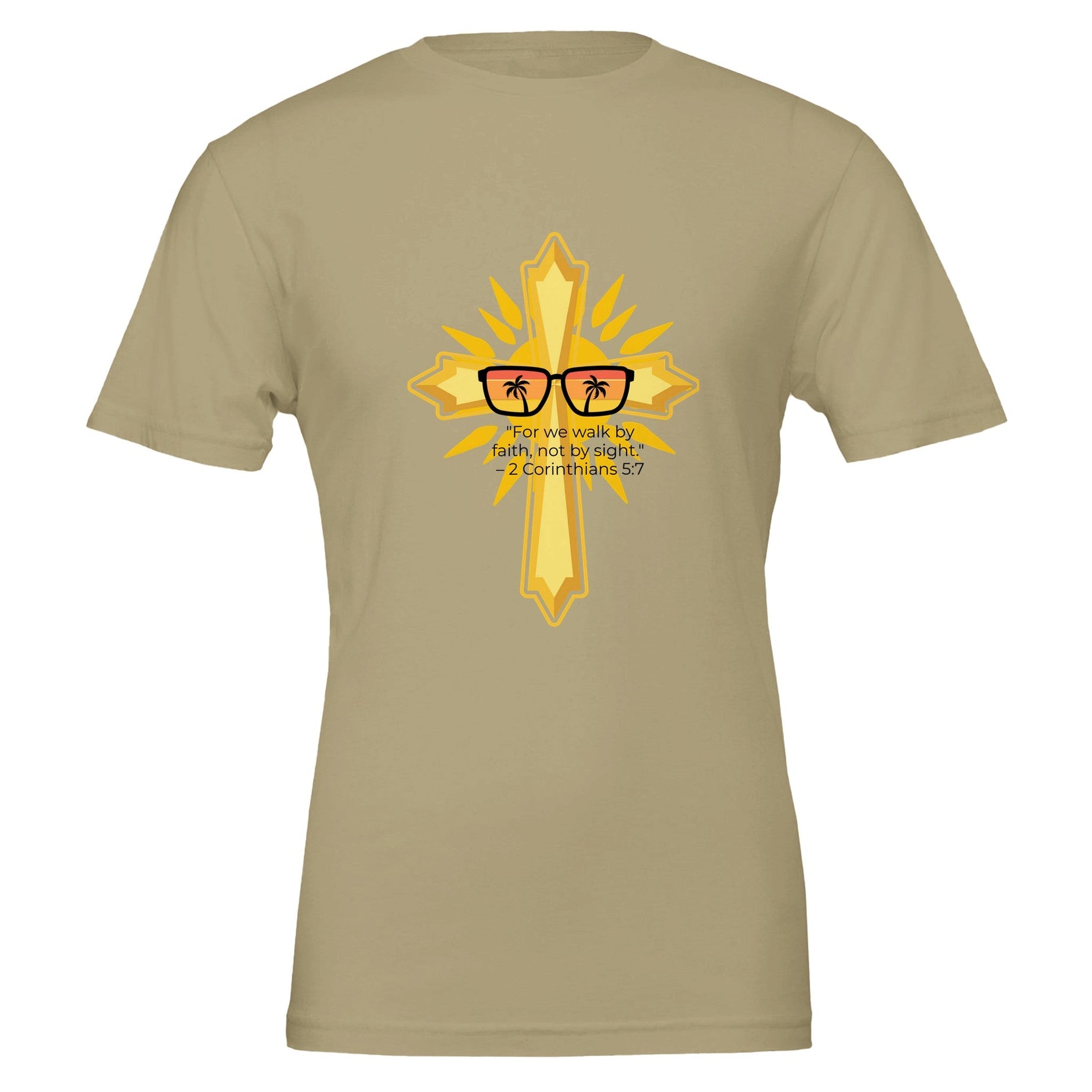 Unisex Premium Crewneck T-shirt - Light (2 Corinthians) - Tan / S - Print Material