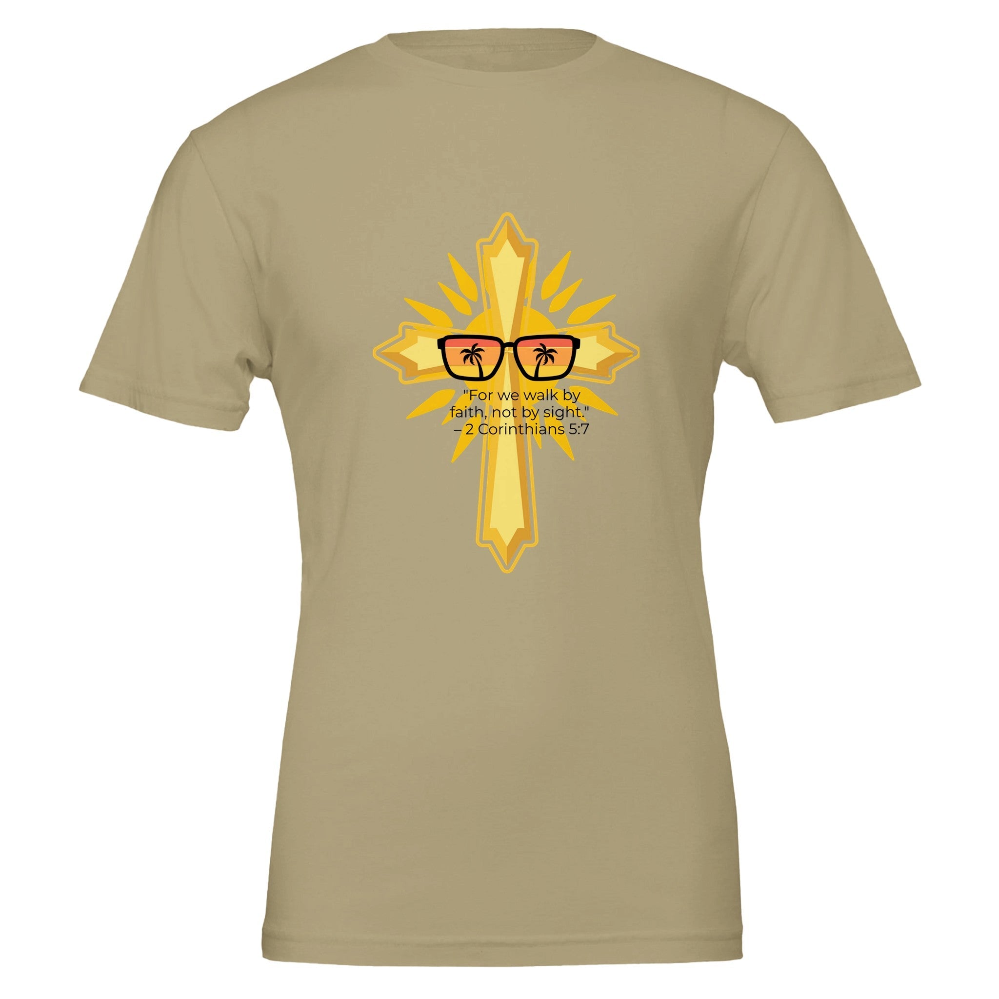 Unisex Premium Crewneck T-shirt - Light (2 Corinthians) - Tan / S - Print Material