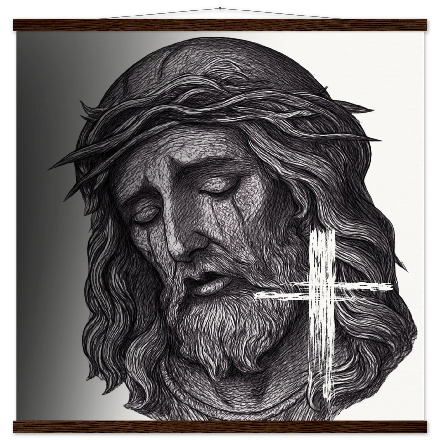 Wall Art Museum-Quality Matte Paper Poster with Hanger (Jesus is King) - 70x70 cm / 28x28″ / Dark wood wall hanger