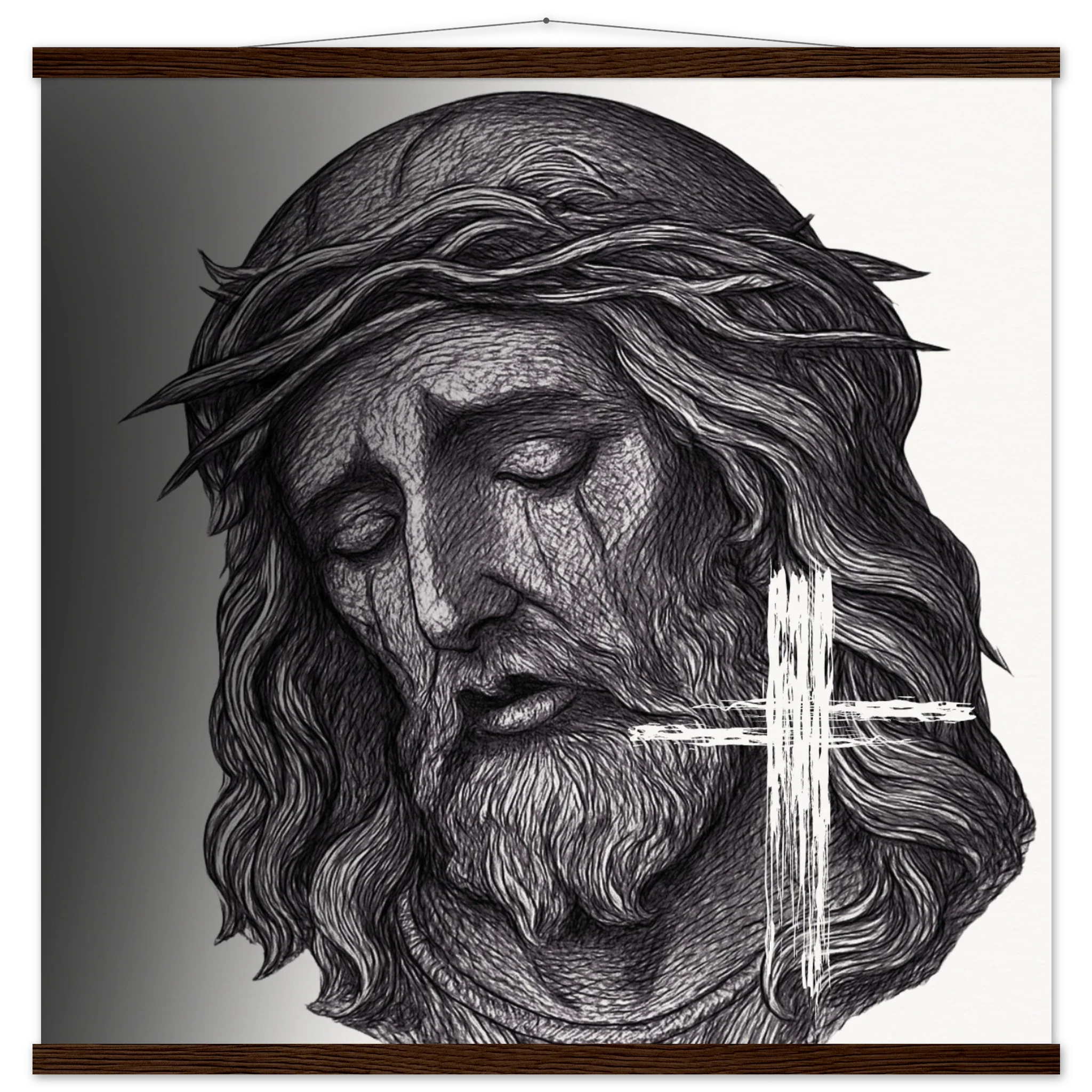 Wall Art Museum-Quality Matte Paper Poster with Hanger (Jesus is King) - 70x70 cm / 28x28″ / Dark wood wall hanger