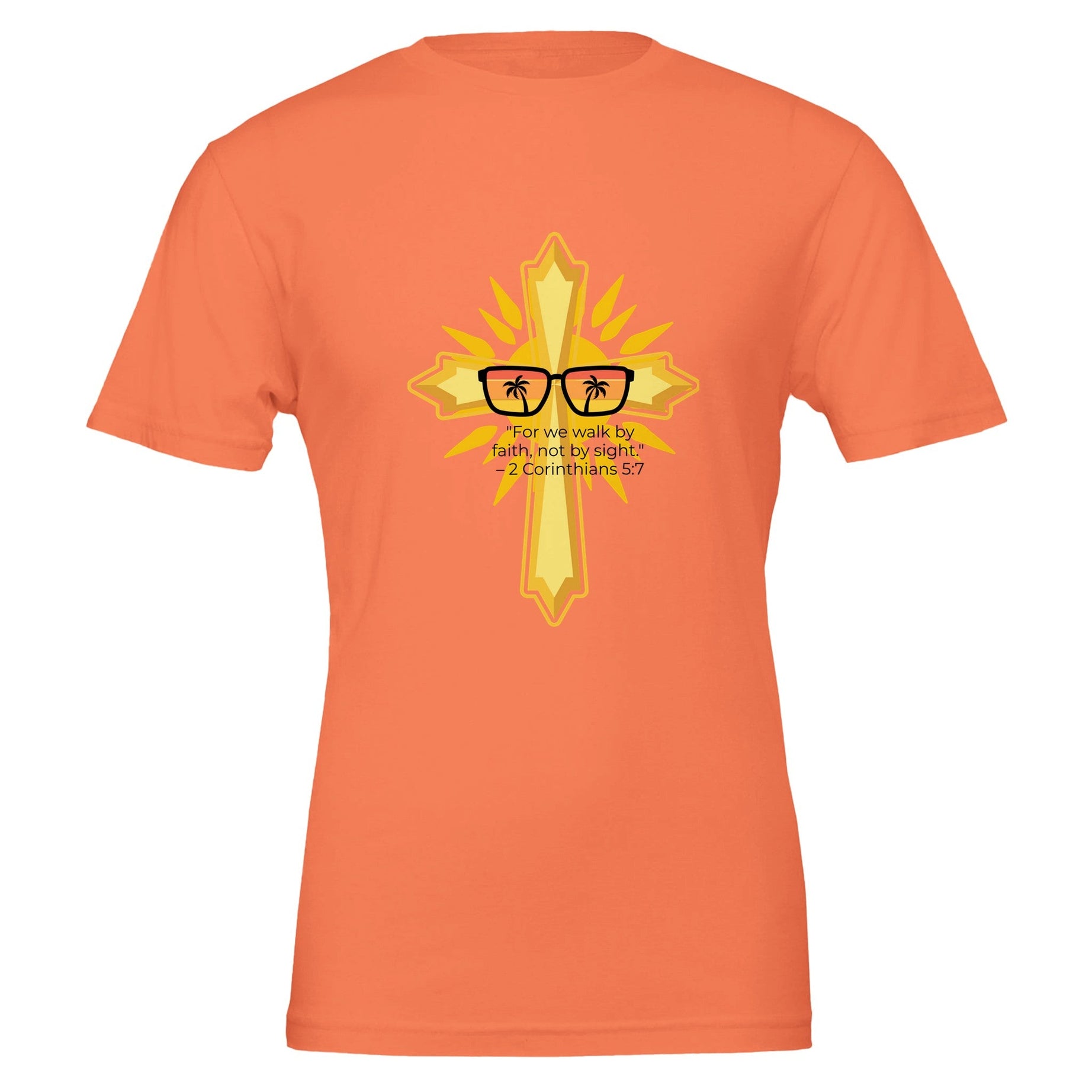 Unisex Premium Crewneck T-shirt - Light (2 Corinthians) - Coral / S - Print Material
