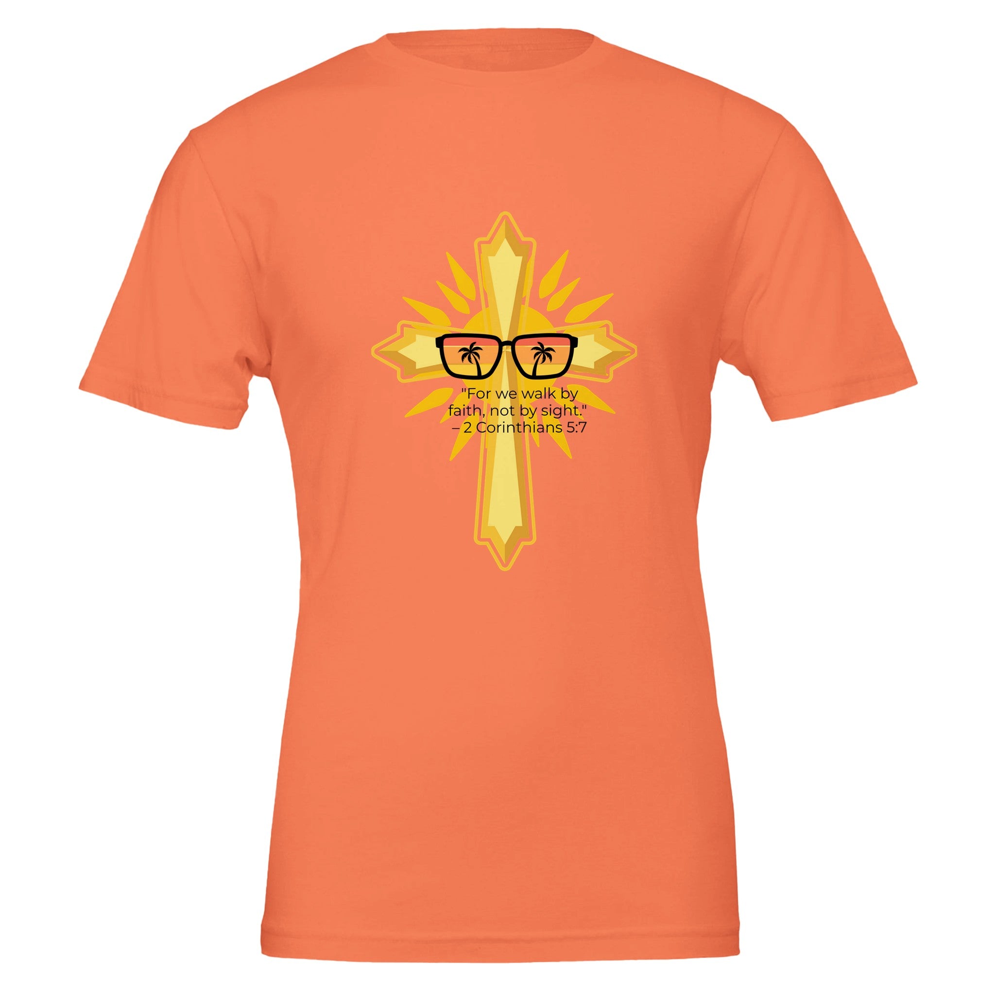 Unisex Premium Crewneck T-shirt - Light (2 Corinthians) - Coral / S - Print Material