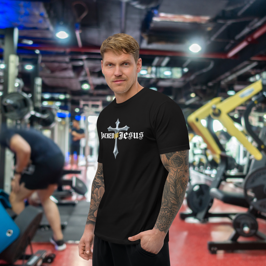 Men's Short Sleeve Fitted T-shirt - Dark (Jacked like Jesus v2)