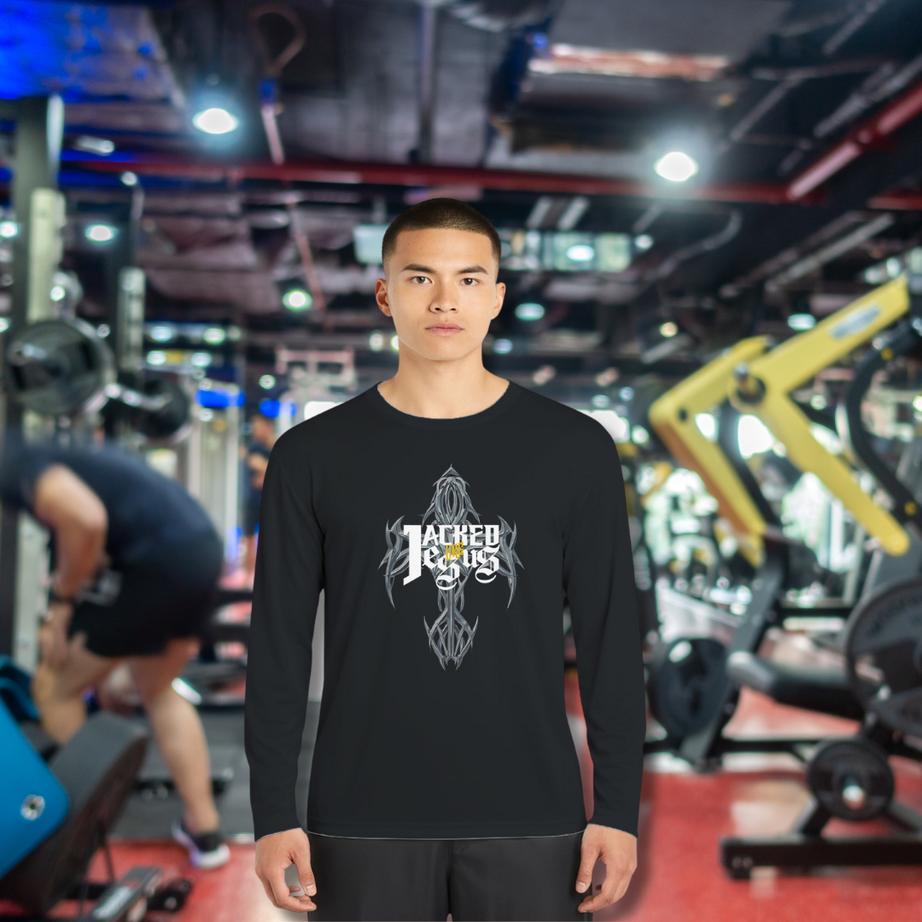Unisex Performance Long Sleeve T-Shirt - Dark (Jacked like Jesus)