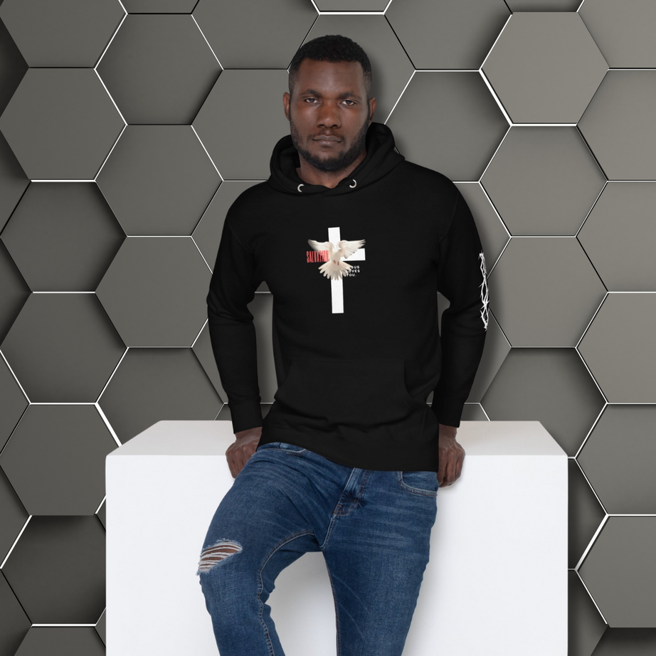 Unisex Premium Pullover Cotton Heritage Hoodie - Dark (Salvation Jesus Loves You)