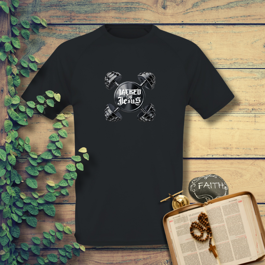 Unisex Sports Jersey T-Shirt - Dark (Jacked like Jesus)