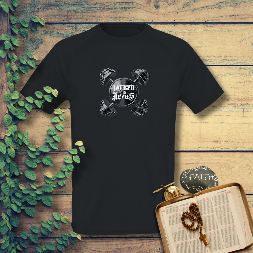 Unisex Sports Jersey T-Shirt - Dark (Jacked like Jesus)