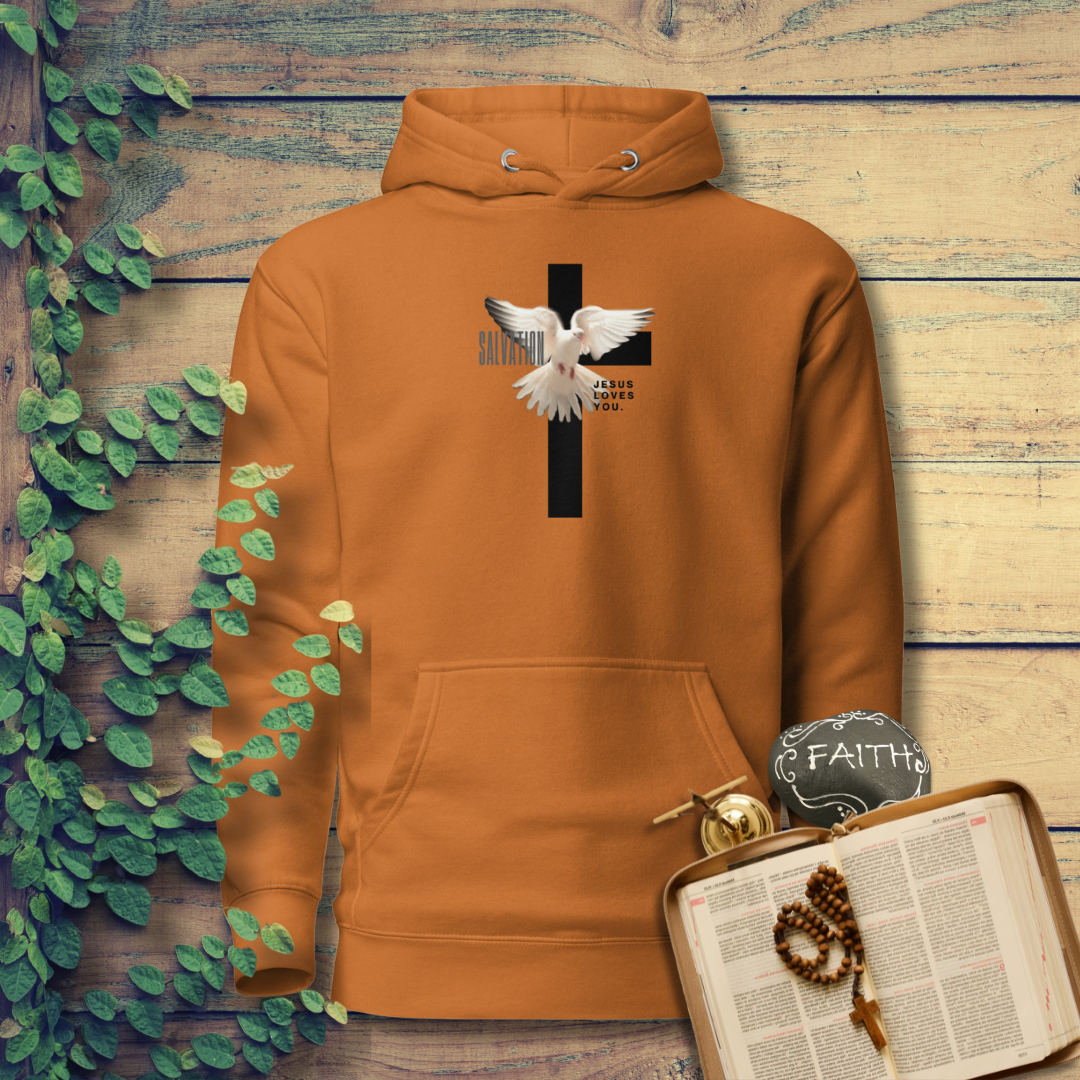 Unisex Premium Pullover Cotton Heritage Hoodie - Light (Salvation Jesus Loves You)