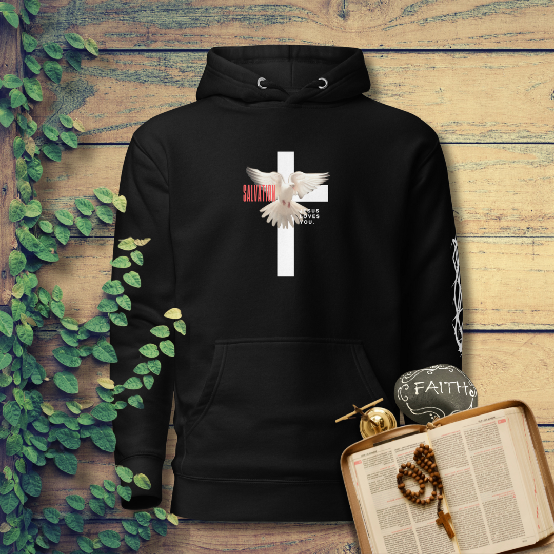 Unisex Premium Pullover Cotton Heritage Hoodie - Dark (Salvation Jesus Loves You)