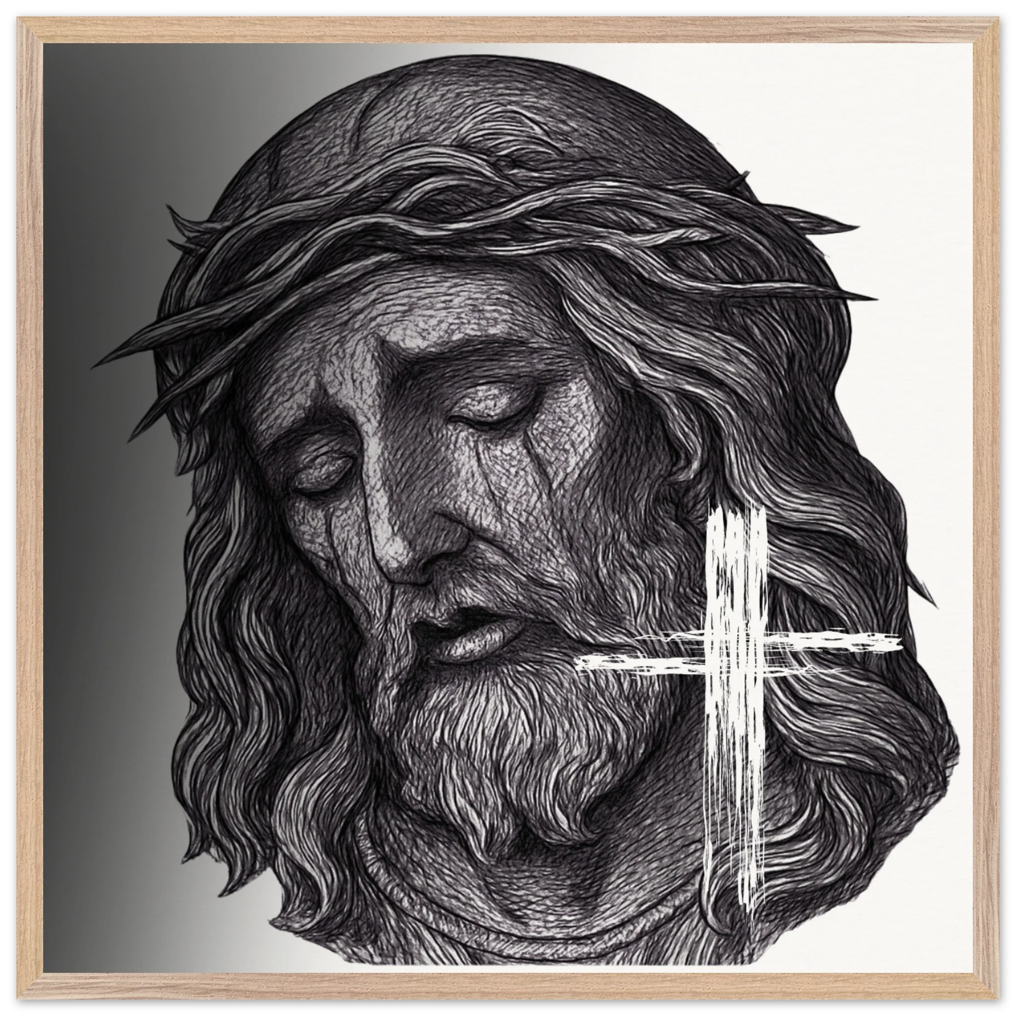 Wall Art Premium Wooden Framed Poster With Museum-Quality Matte Paper (Jesus is King) - 70x70 cm / 28x28″ / Wood frame
