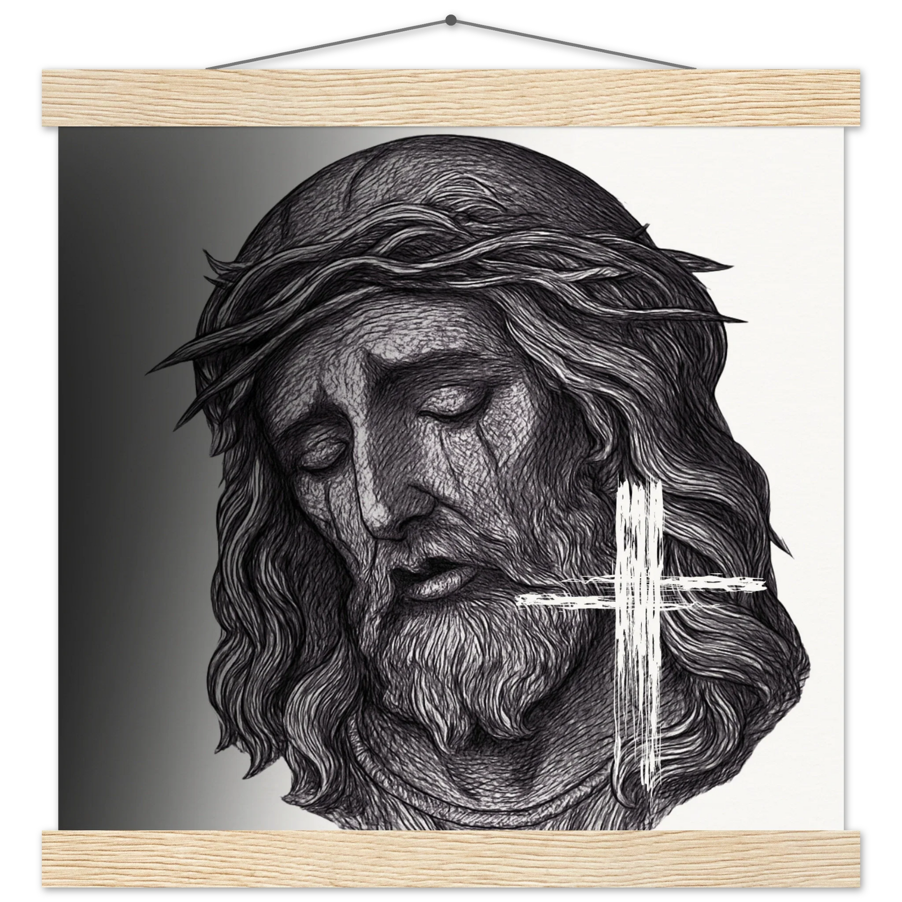 Wall Art Museum-Quality Matte Paper Poster with Hanger (Jesus is King) - 30x30 cm / 12x12″ / Natural wood wall hanger