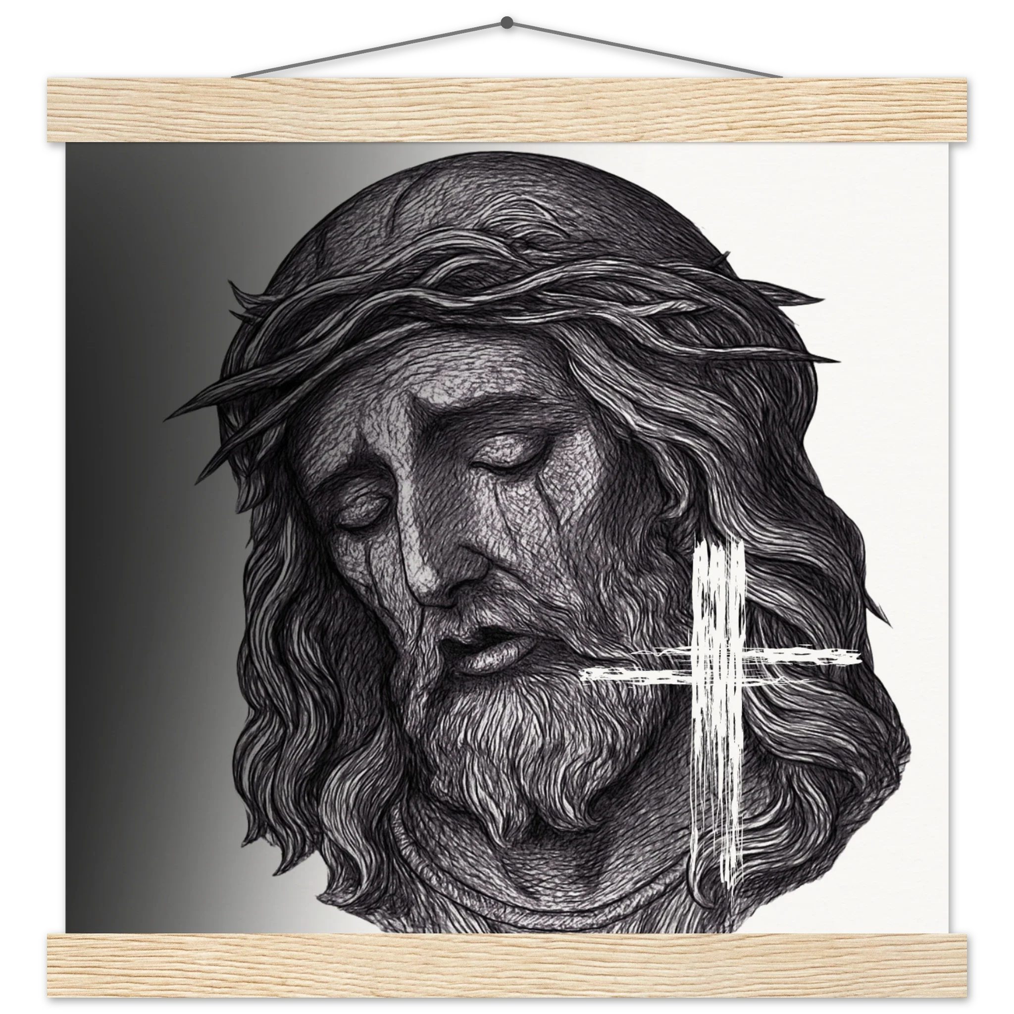 Wall Art Museum-Quality Matte Paper Poster with Hanger (Jesus is King) - 30x30 cm / 12x12″ / Natural wood wall hanger
