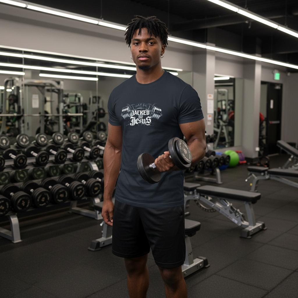Men’s Performance T-Shirt - Dark (Jacked Like Jesus) - Print Material