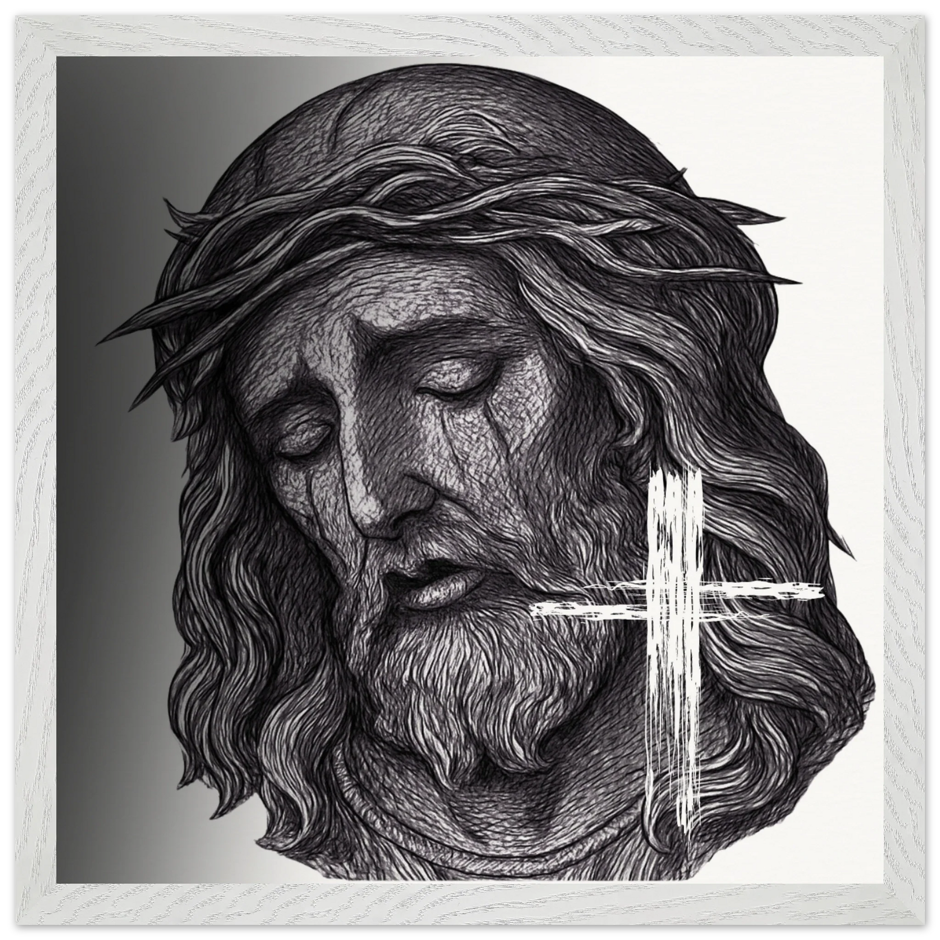 Wall Art Premium Wooden Framed Poster With Museum-Quality Matte Paper (Jesus is King) - 40x40 cm / 16x16″ / White frame