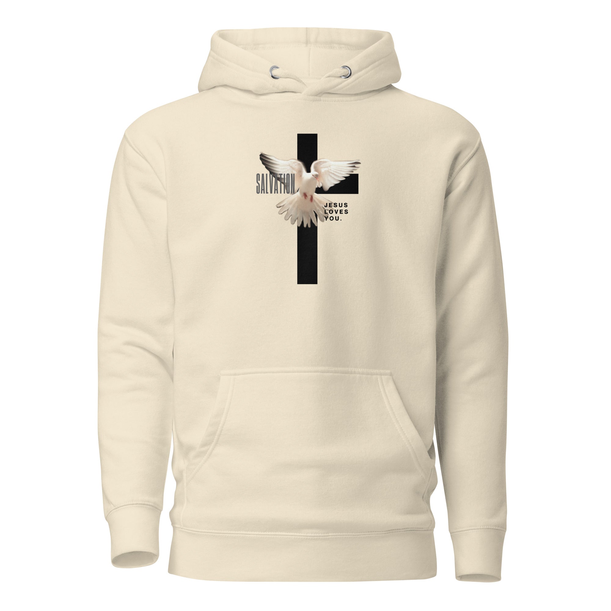 Unisex Premium Pullover Cotton Heritage Hoodie - Light (Salvation Jesus Loves You) - Bone / S