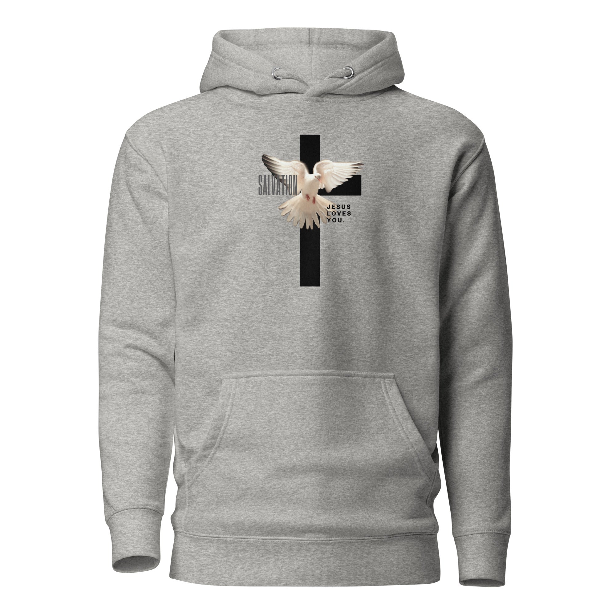 Unisex Premium Pullover Cotton Heritage Hoodie - Light (Salvation Jesus Loves You) - Carbon Grey / S