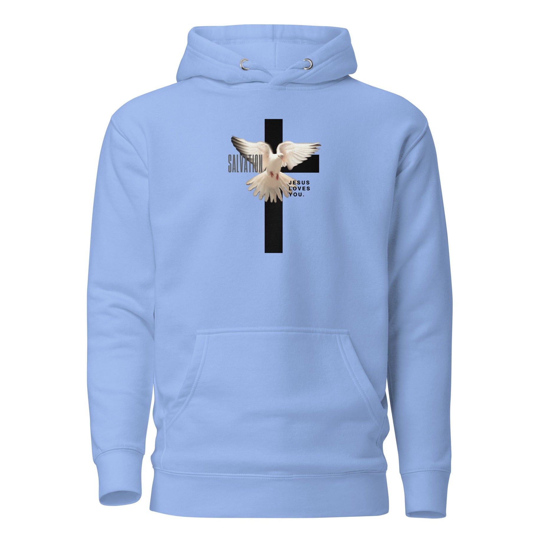 Unisex Premium Pullover Cotton Heritage Hoodie - Light (Salvation Jesus Loves You) - Carolina Blue / S