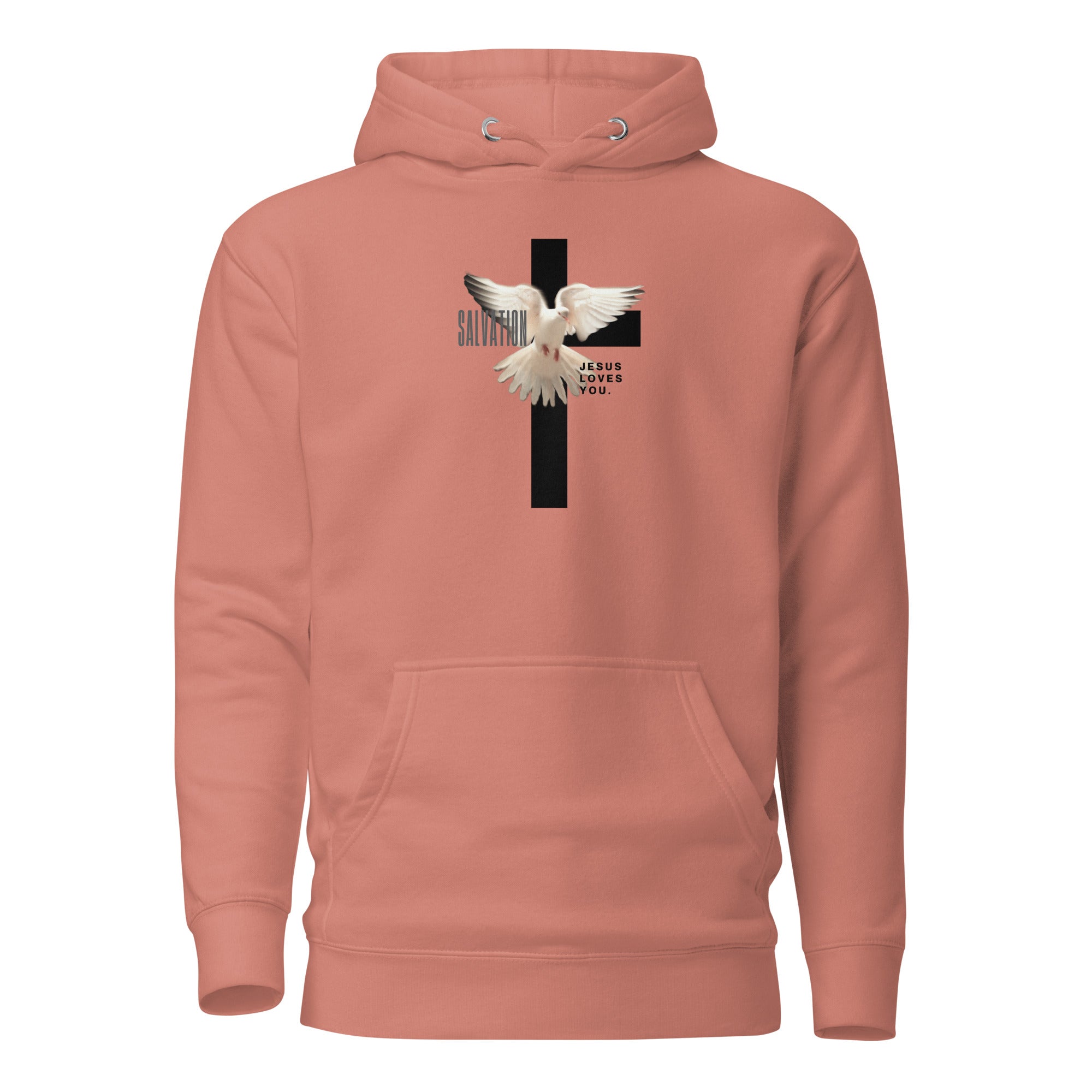 Unisex Premium Pullover Cotton Heritage Hoodie - Light (Salvation Jesus Loves You) - Dusty Rose / S