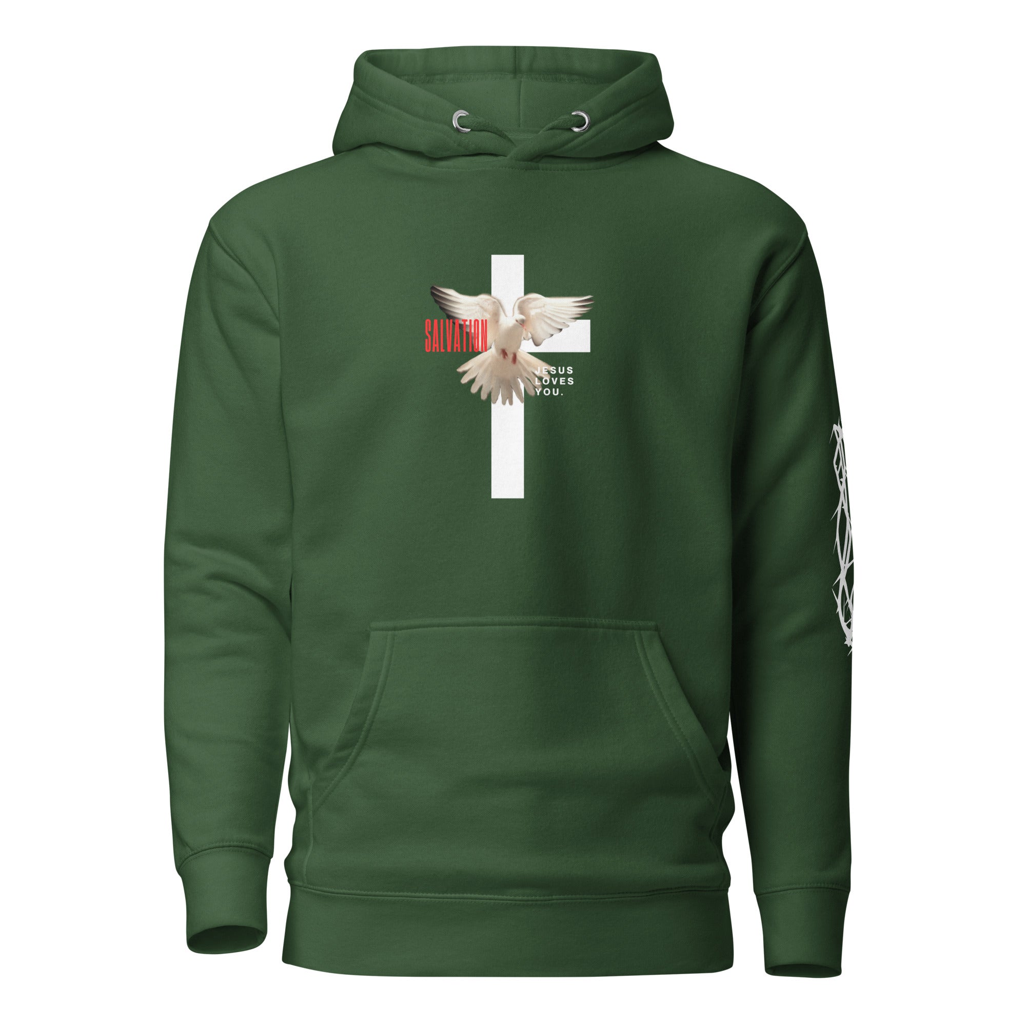 Unisex Premium Pullover Cotton Heritage Hoodie - Dark (Salvation Jesus Loves You) - Forest Green / S