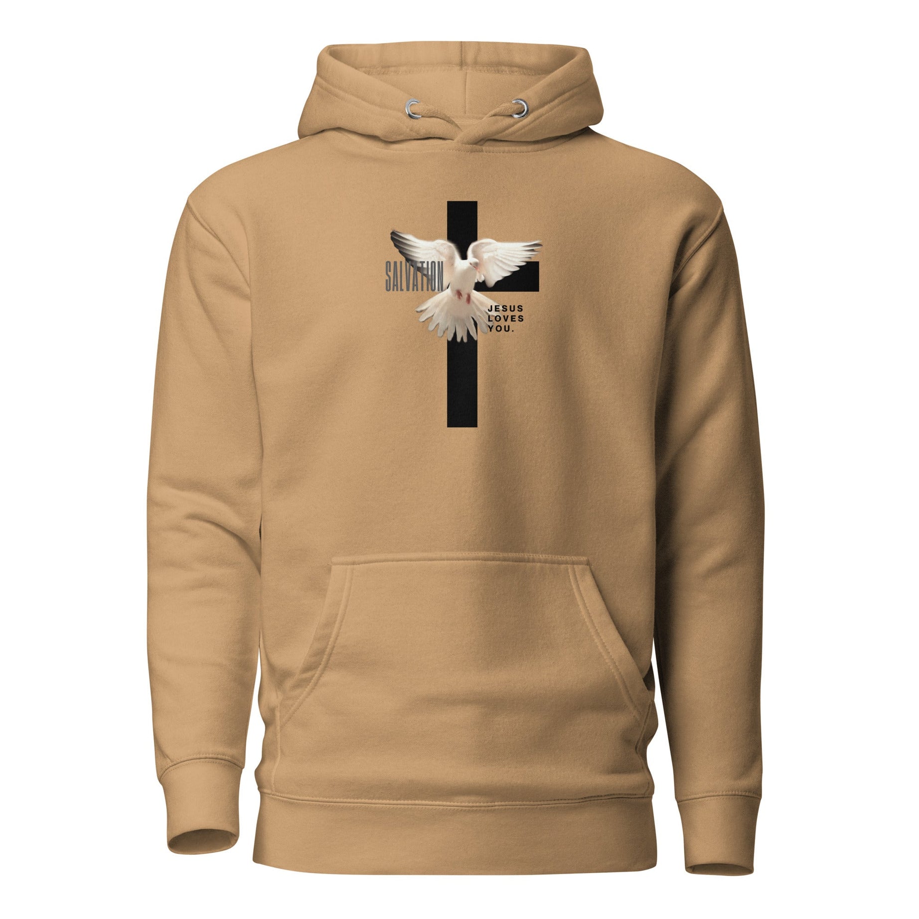 Unisex Premium Pullover Cotton Heritage Hoodie - Light (Salvation Jesus Loves You) - Khaki / S