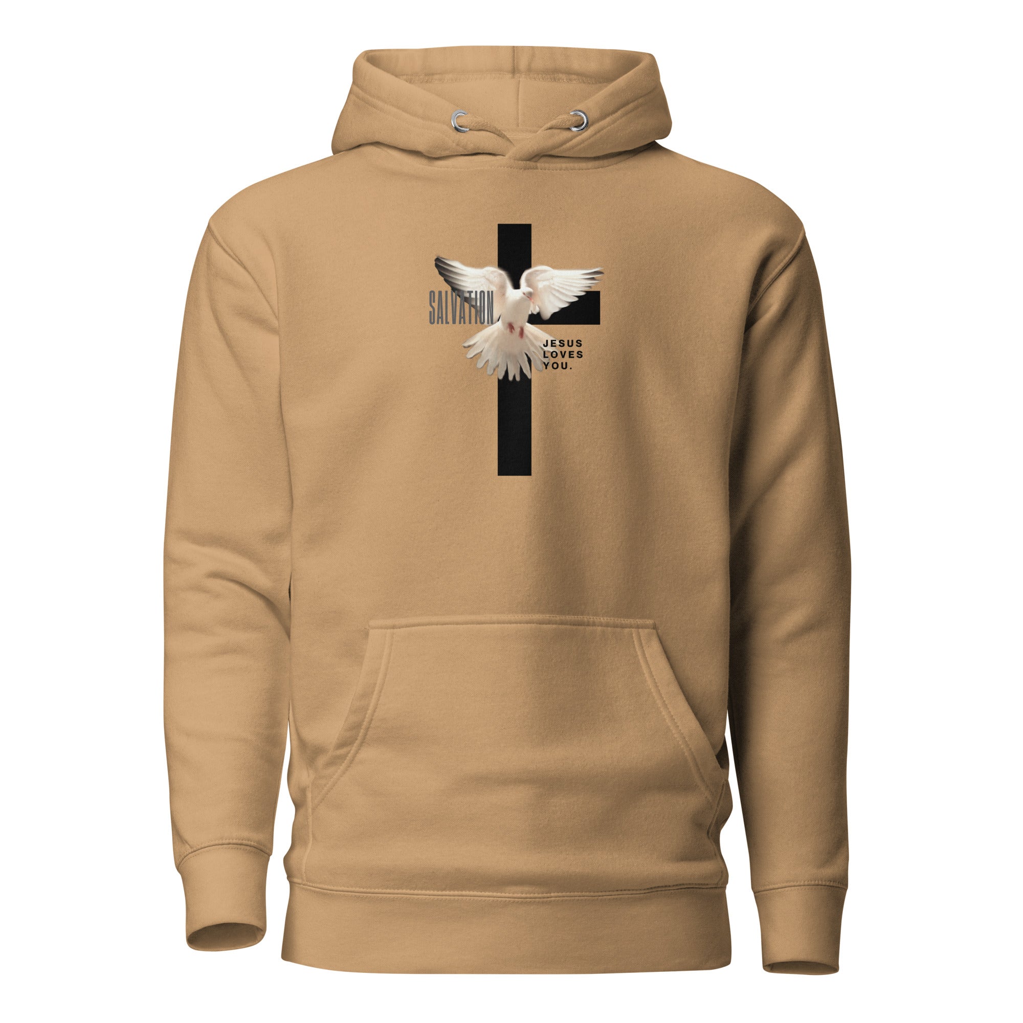 Unisex Premium Pullover Cotton Heritage Hoodie - Light (Salvation Jesus Loves You) - Khaki / S