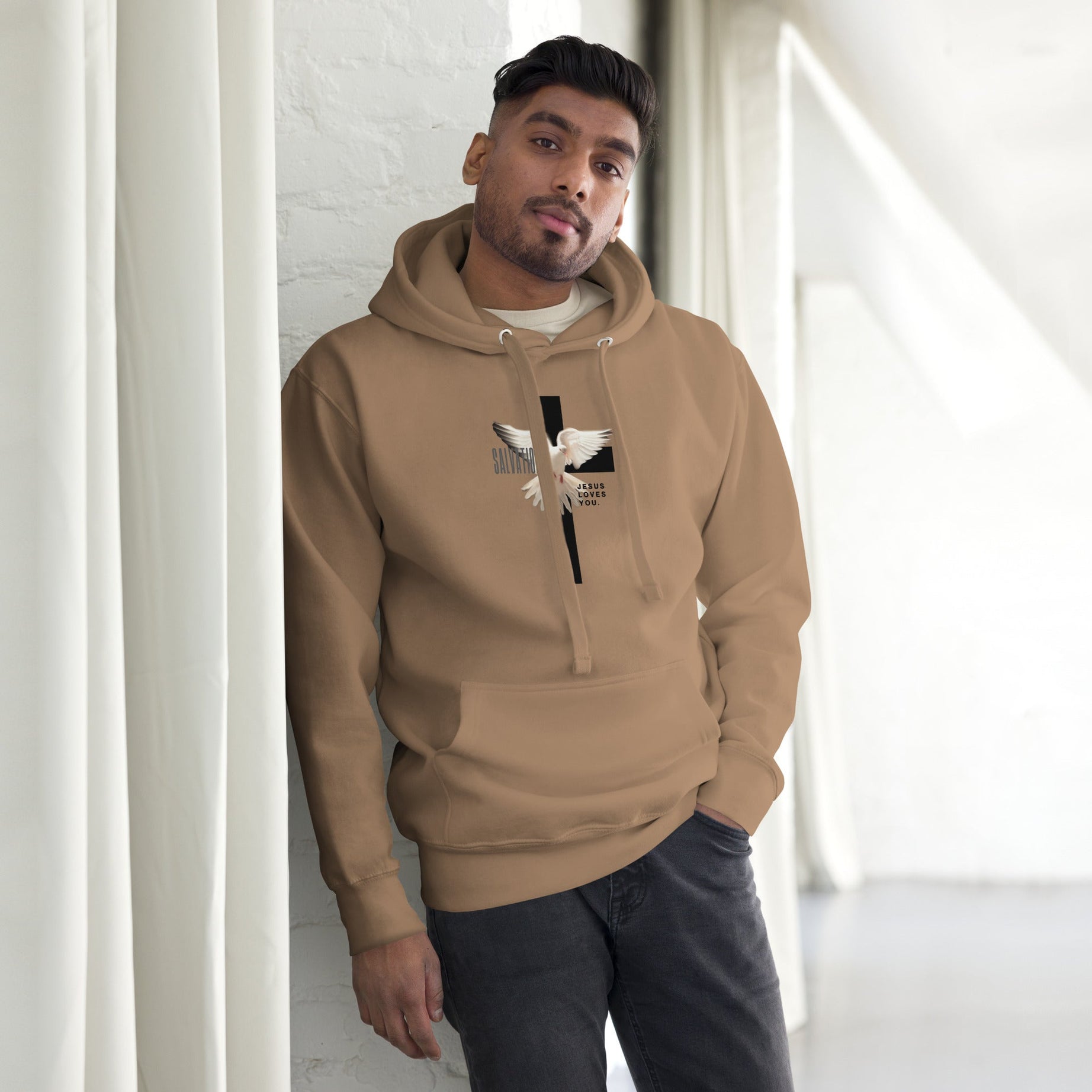 Unisex Premium Pullover Cotton Heritage Hoodie - Light (Salvation Jesus Loves You)