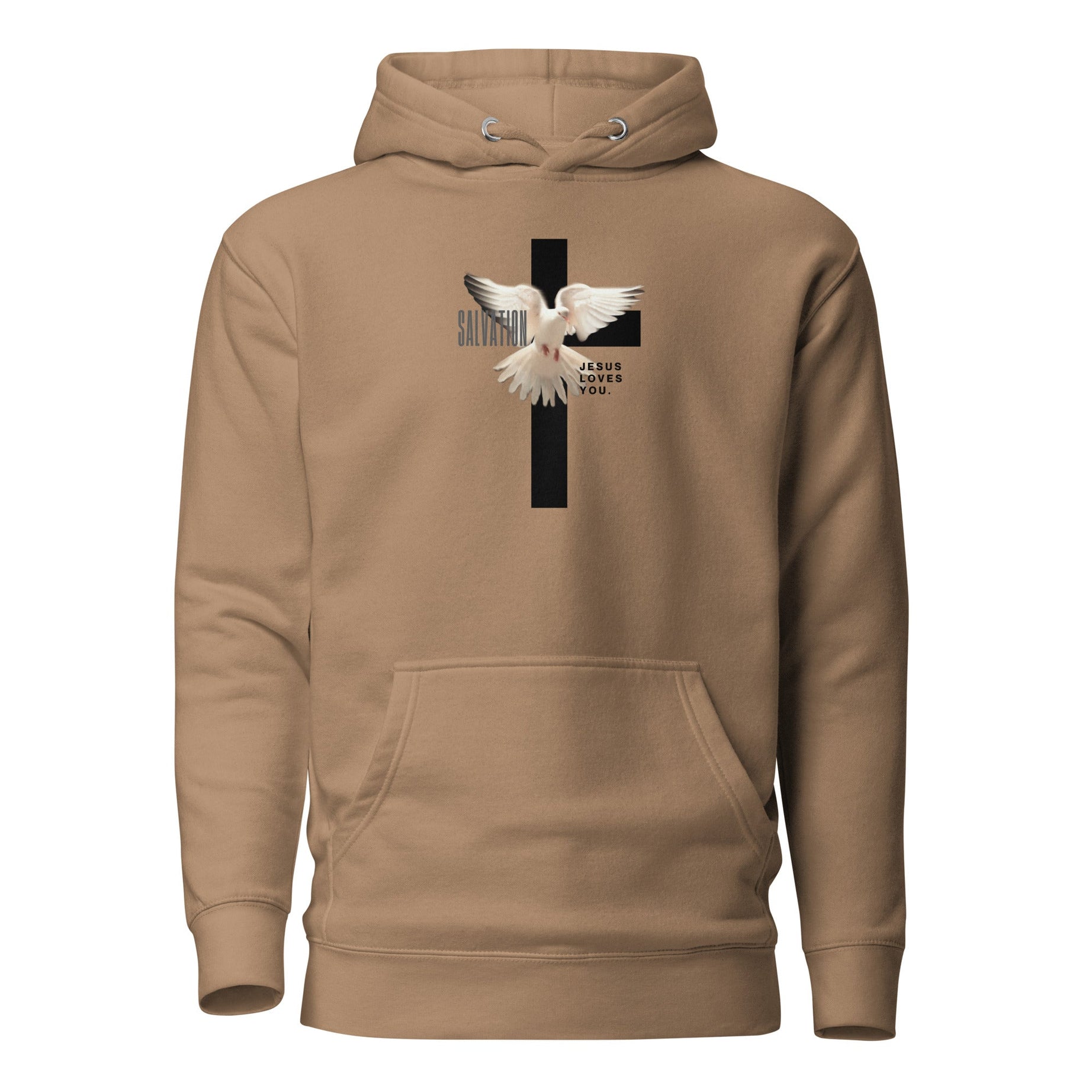 Unisex Premium Pullover Cotton Heritage Hoodie - Light (Salvation Jesus Loves You) - Latte / S