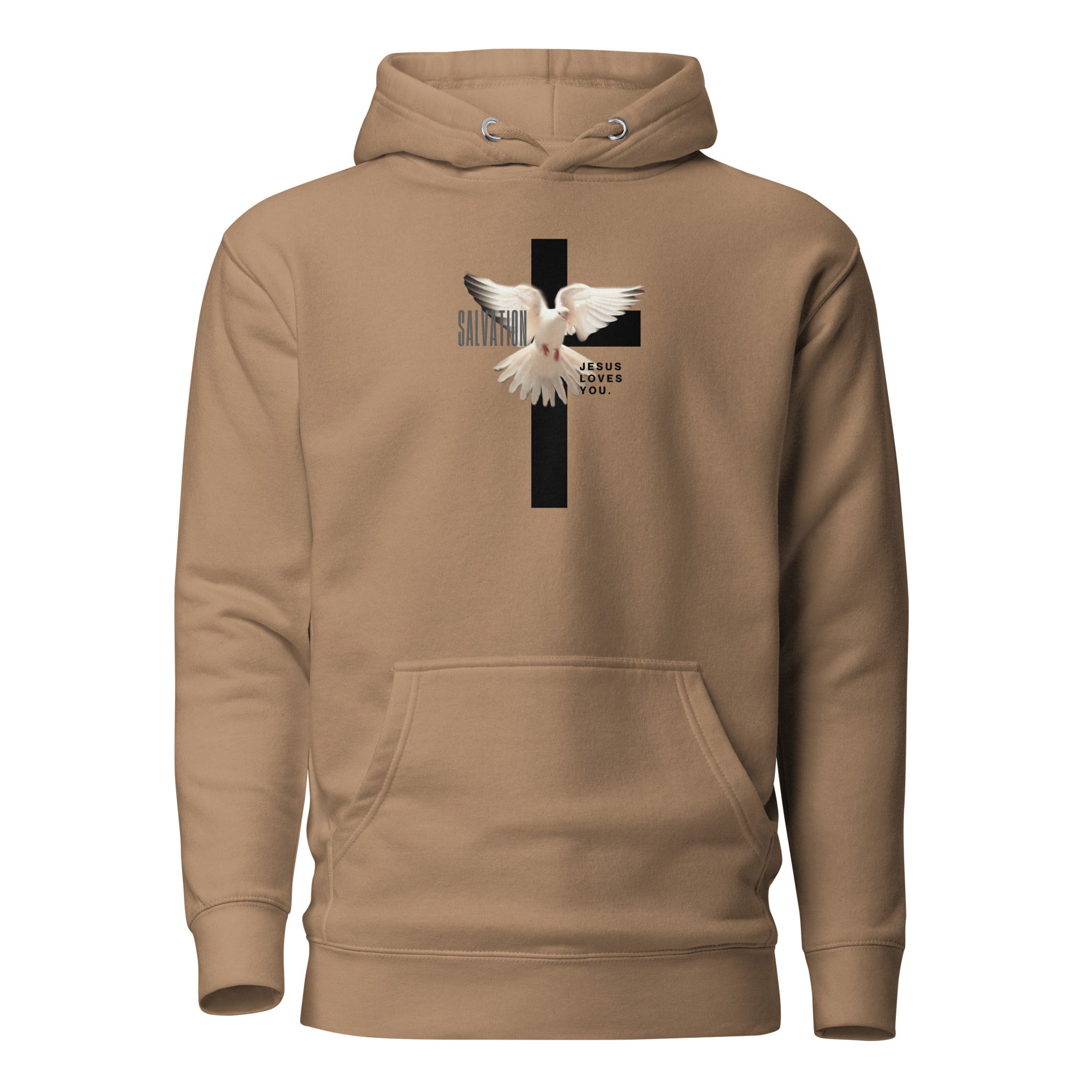 Unisex Premium Pullover Cotton Heritage Hoodie - Light (Salvation Jesus Loves You) - Latte / S