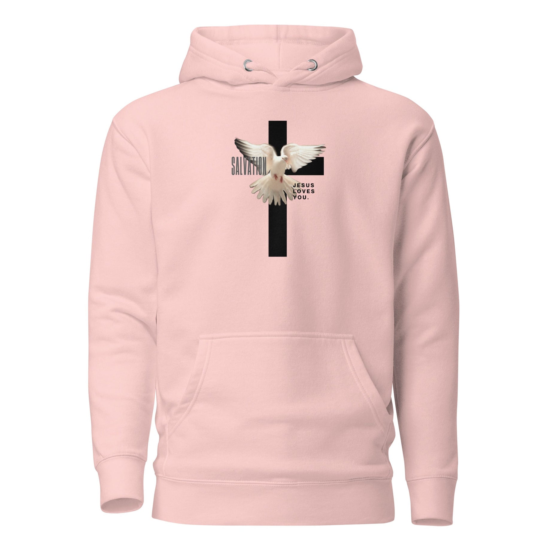 Unisex Premium Pullover Cotton Heritage Hoodie - Light (Salvation Jesus Loves You) - Pink / S