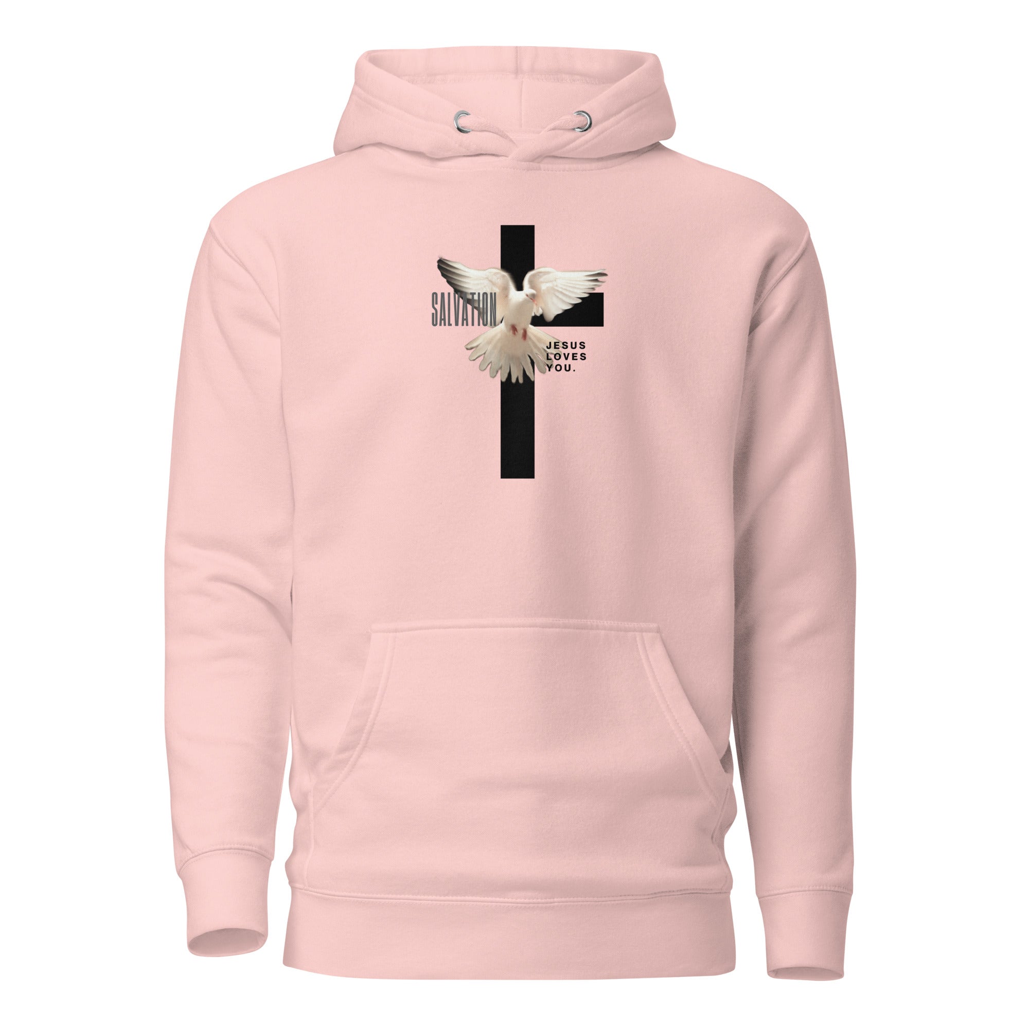 Unisex Premium Pullover Cotton Heritage Hoodie - Light (Salvation Jesus Loves You) - Pink / S