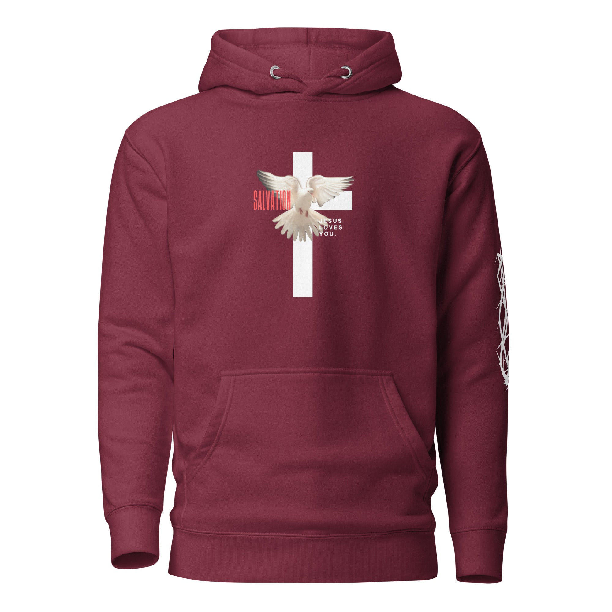 Unisex Premium Pullover Cotton Heritage Hoodie - Dark (Salvation Jesus Loves You) - Maroon / S