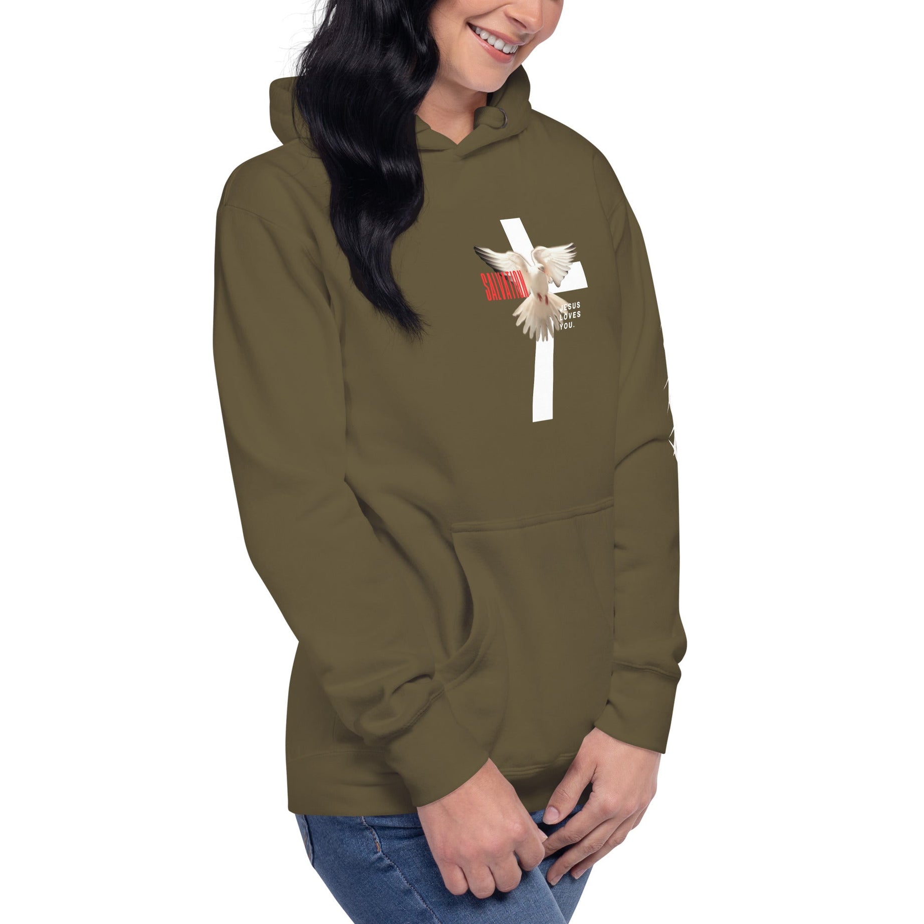 Unisex Premium Pullover Cotton Heritage Hoodie - Dark (Salvation Jesus Loves You)