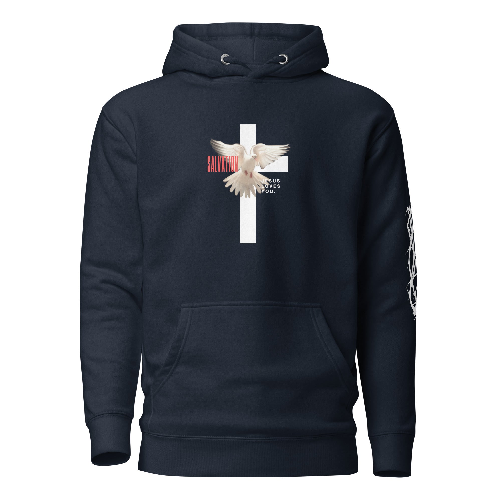 Unisex Premium Pullover Cotton Heritage Hoodie - Dark (Salvation Jesus Loves You) - Navy Blazer / S