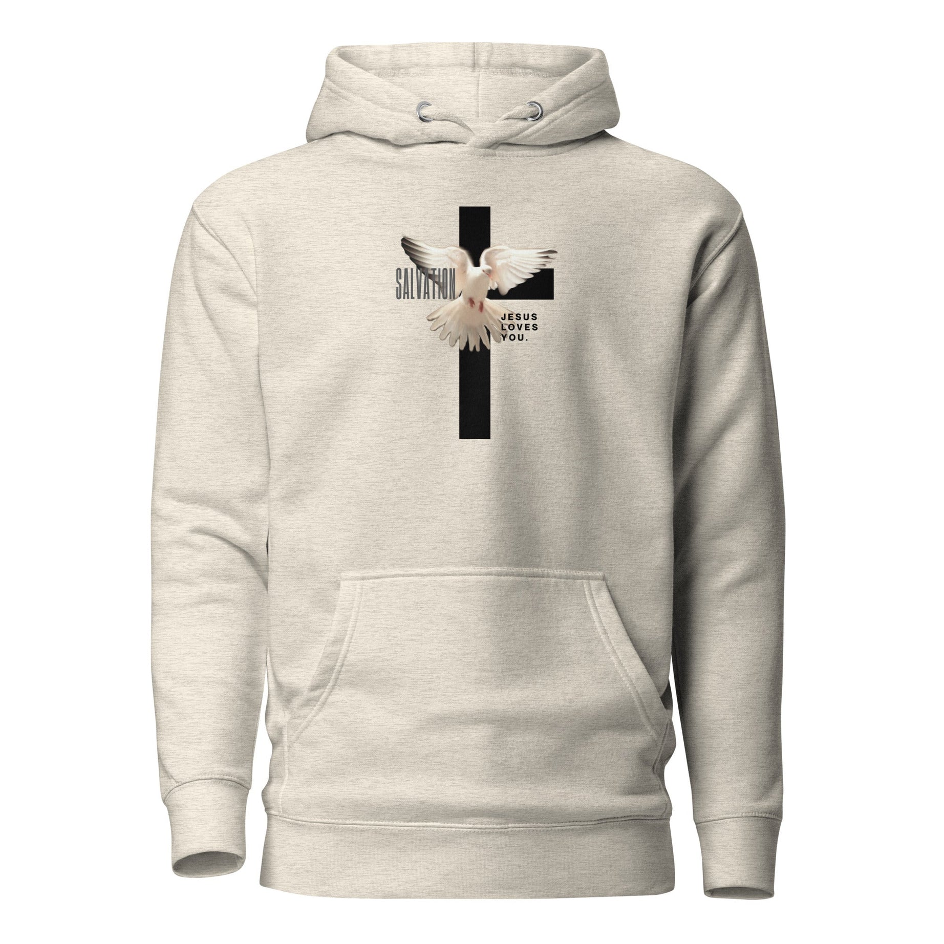Unisex Premium Pullover Cotton Heritage Hoodie - Light (Salvation Jesus Loves You) - Oatmeal Heather / S