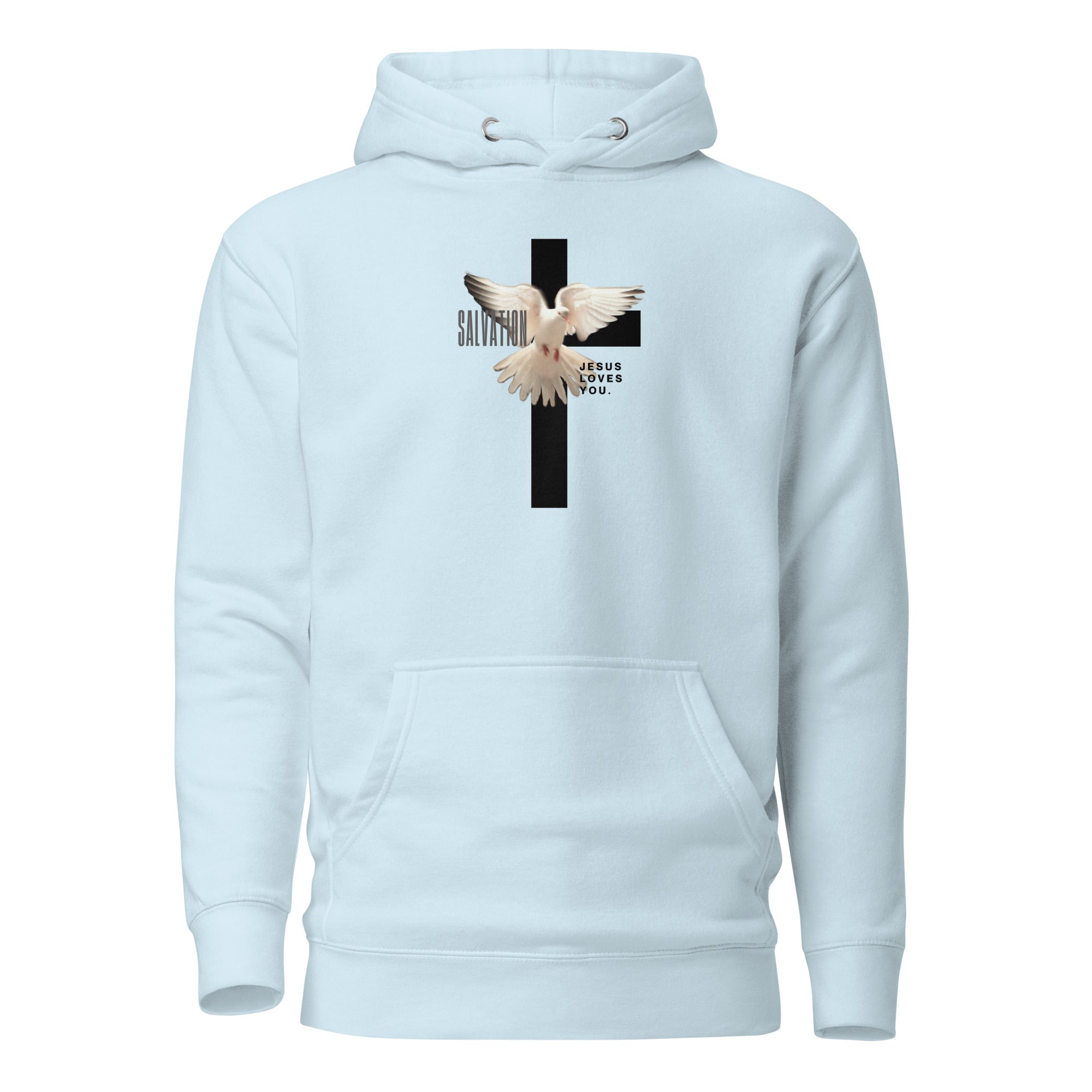 Unisex Premium Pullover Cotton Heritage Hoodie - Light (Salvation Jesus Loves You) - Sky Blue / S
