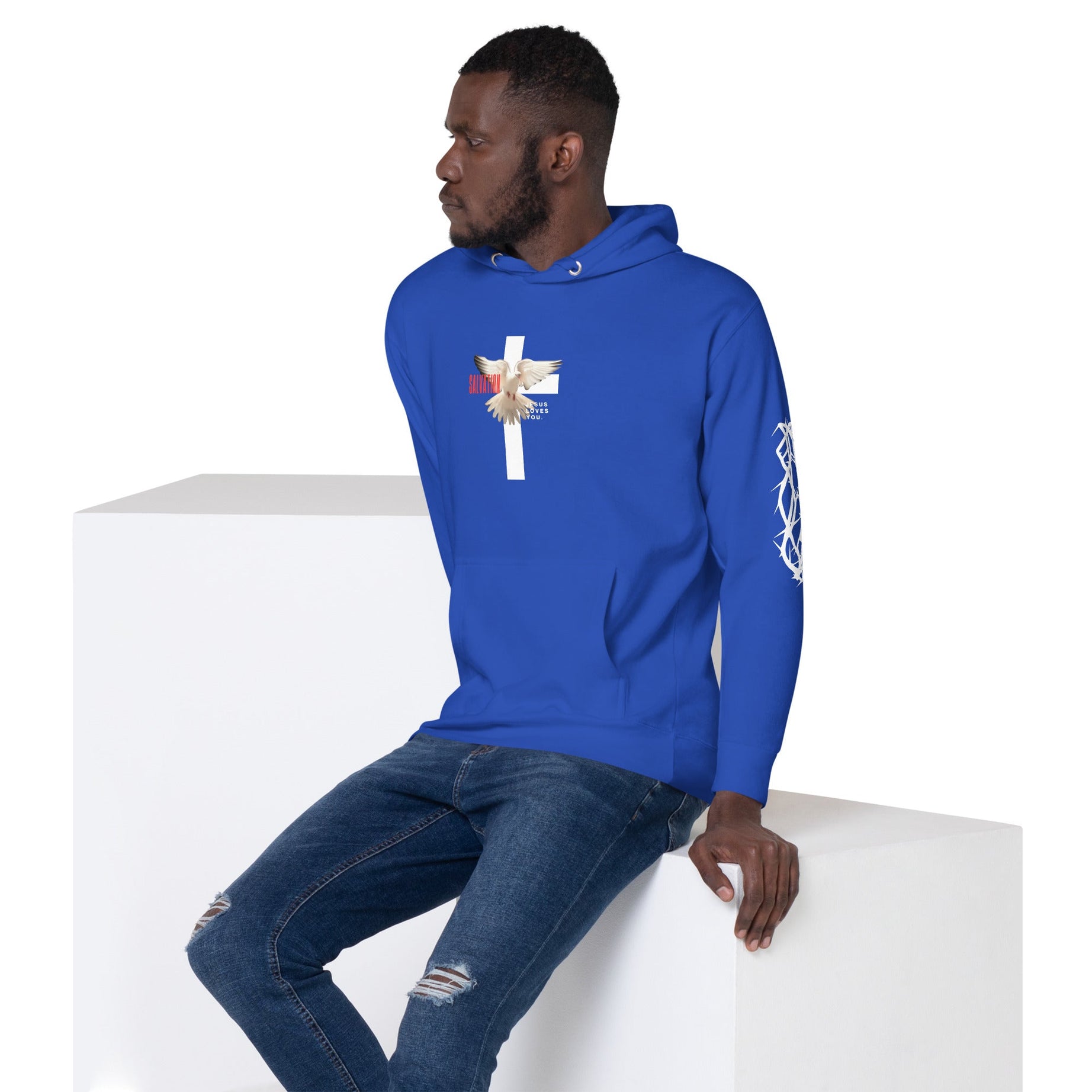 Unisex Premium Pullover Cotton Heritage Hoodie - Dark (Salvation Jesus Loves You)