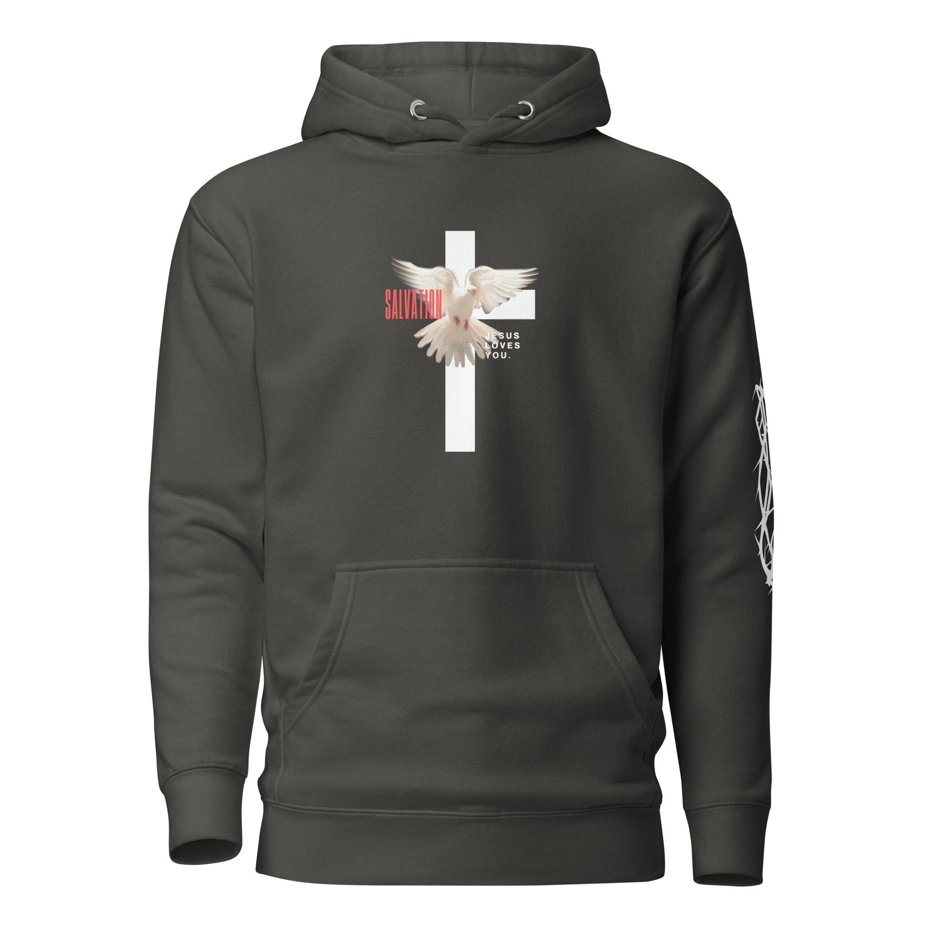 Unisex Premium Pullover Cotton Heritage Hoodie - Dark (Salvation Jesus Loves You) - Vintage Black / S