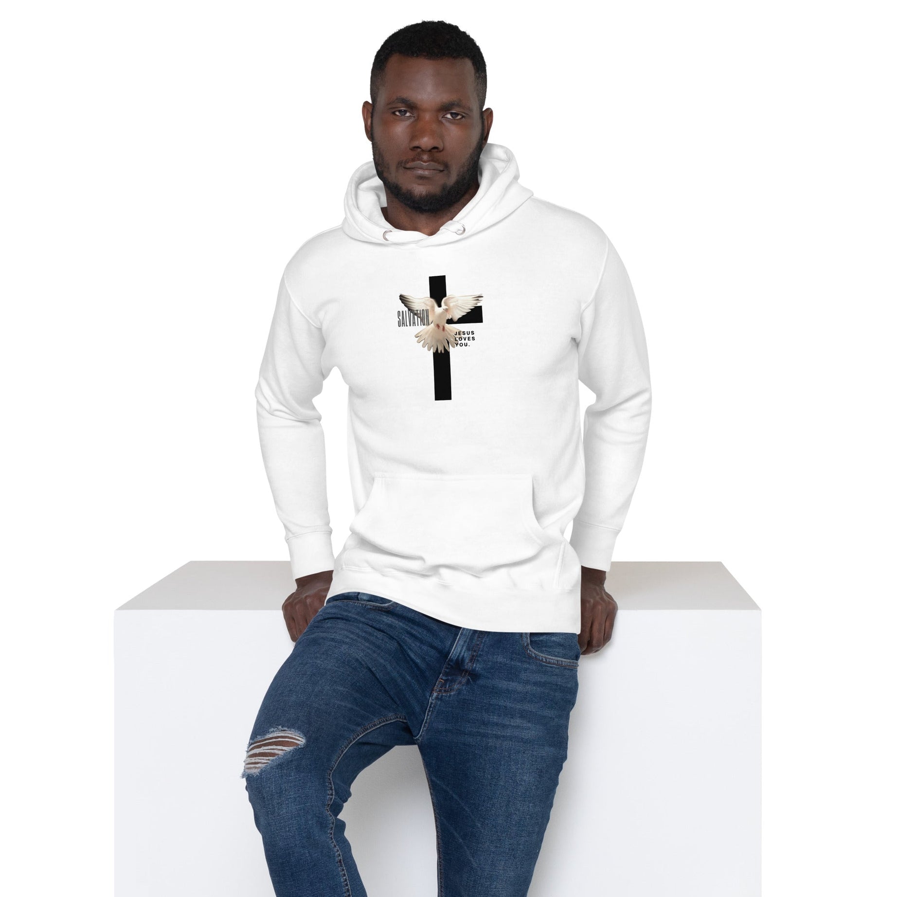 Unisex Premium Pullover Cotton Heritage Hoodie - Light (Salvation Jesus Loves You)