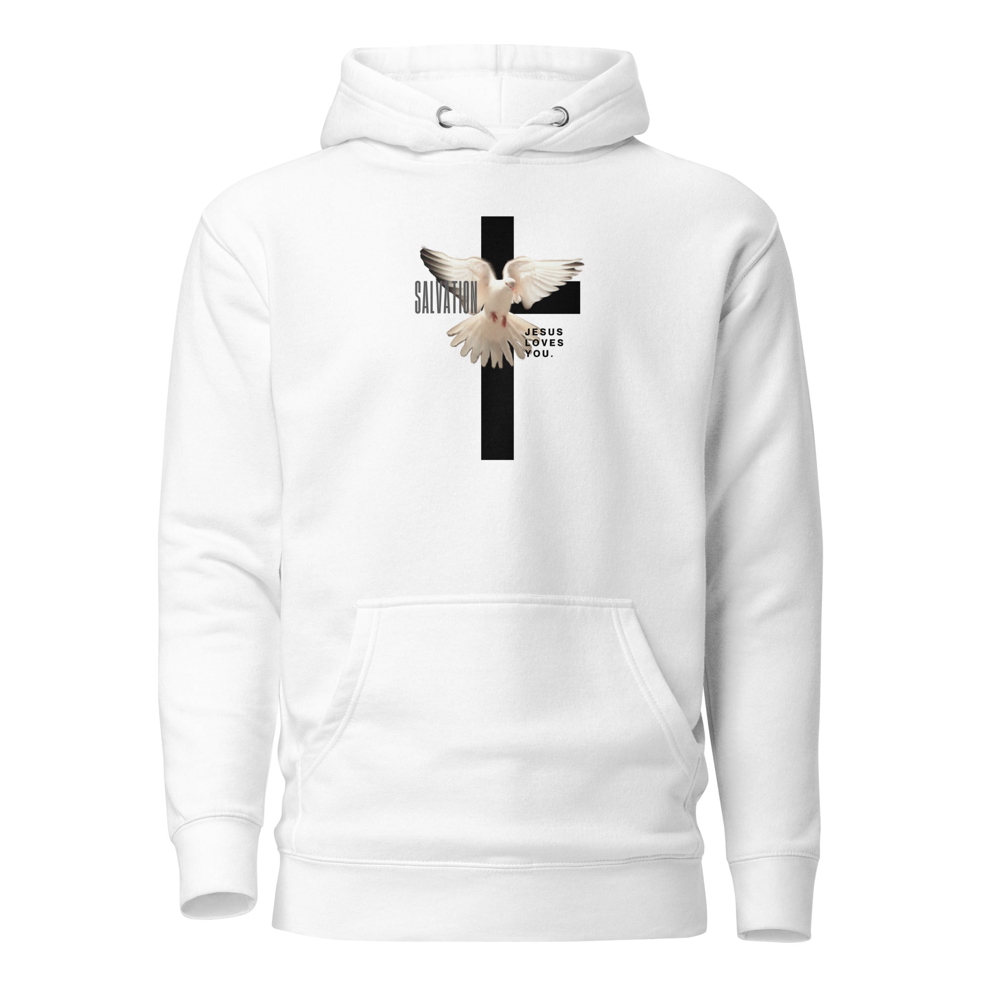 Unisex Premium Pullover Cotton Heritage Hoodie - Light (Salvation Jesus Loves You) - White / S