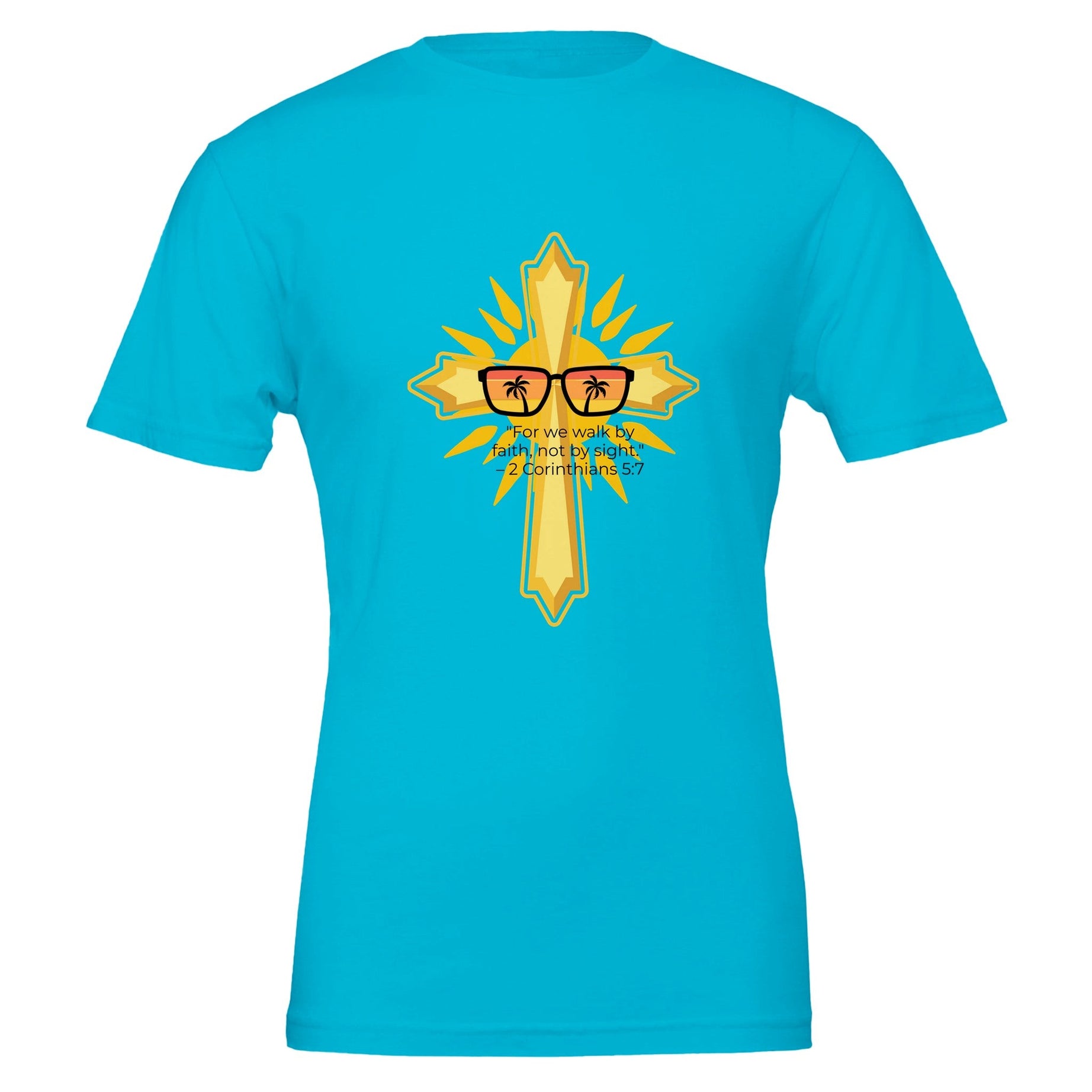 Unisex Premium Crewneck T-shirt - Light (2 Corinthians) - Turquoise / S - Print Material