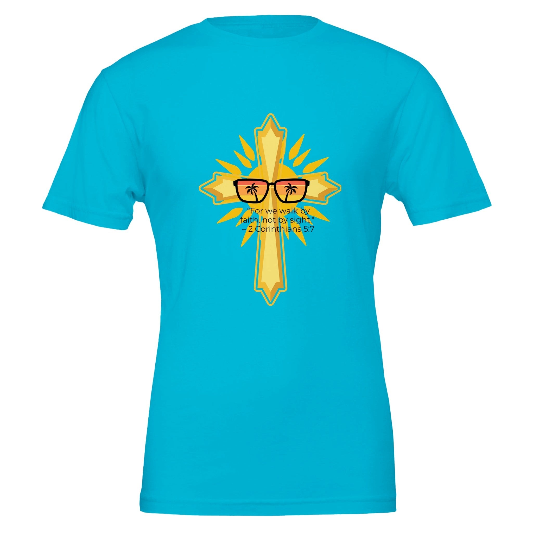 Unisex Premium Crewneck T-shirt - Light (2 Corinthians) - Turquoise / S - Print Material